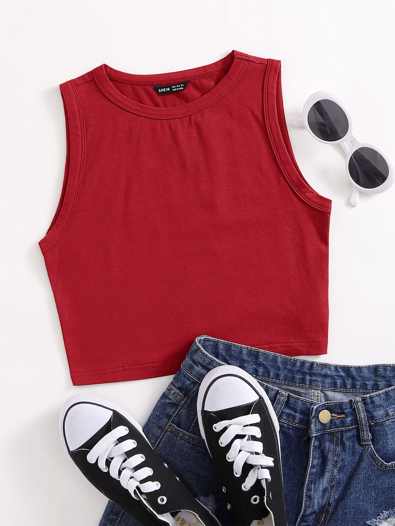 Summer  Outfits Solid Crop Tank Top