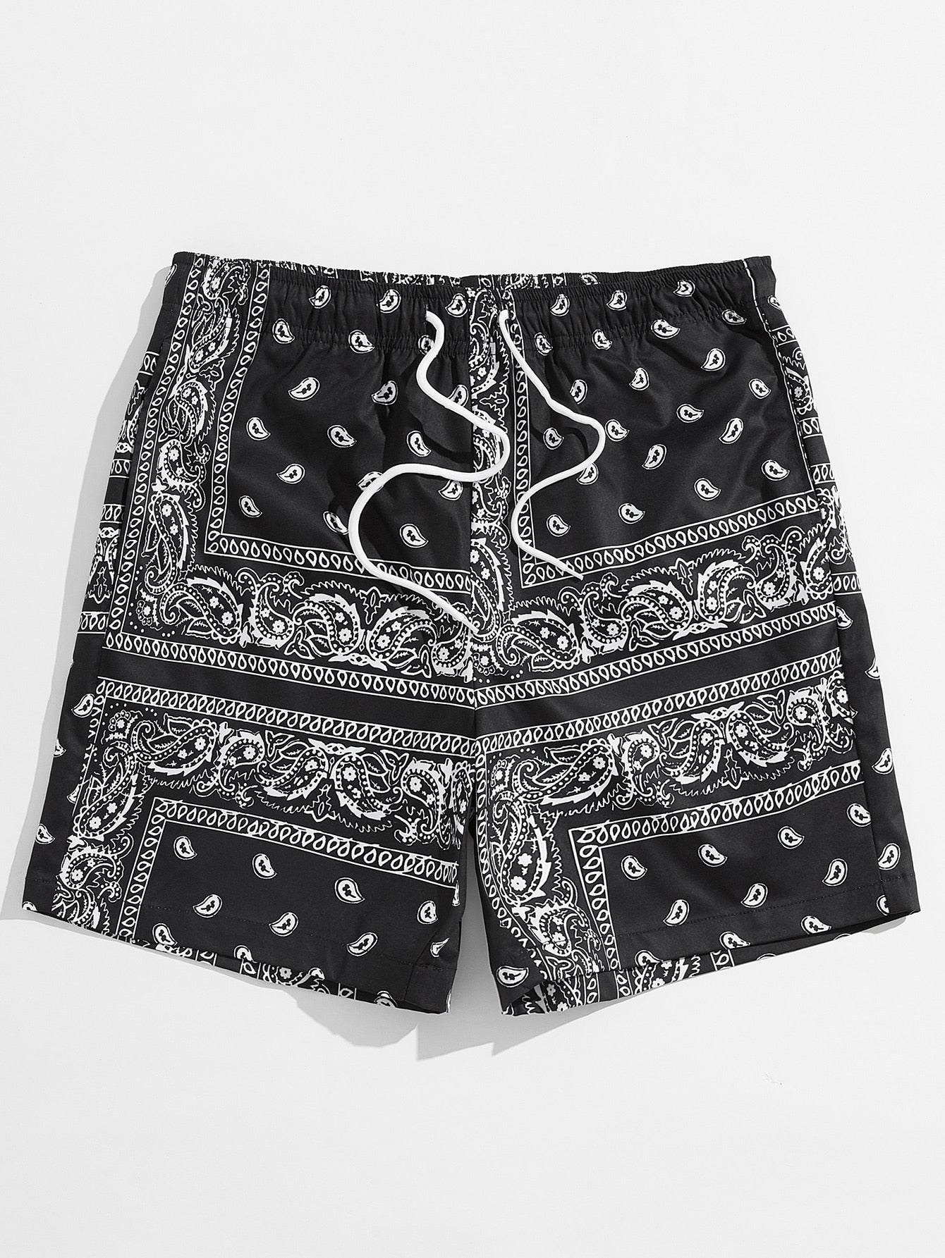 Men Drawstring Waist Paisley Print Shorts