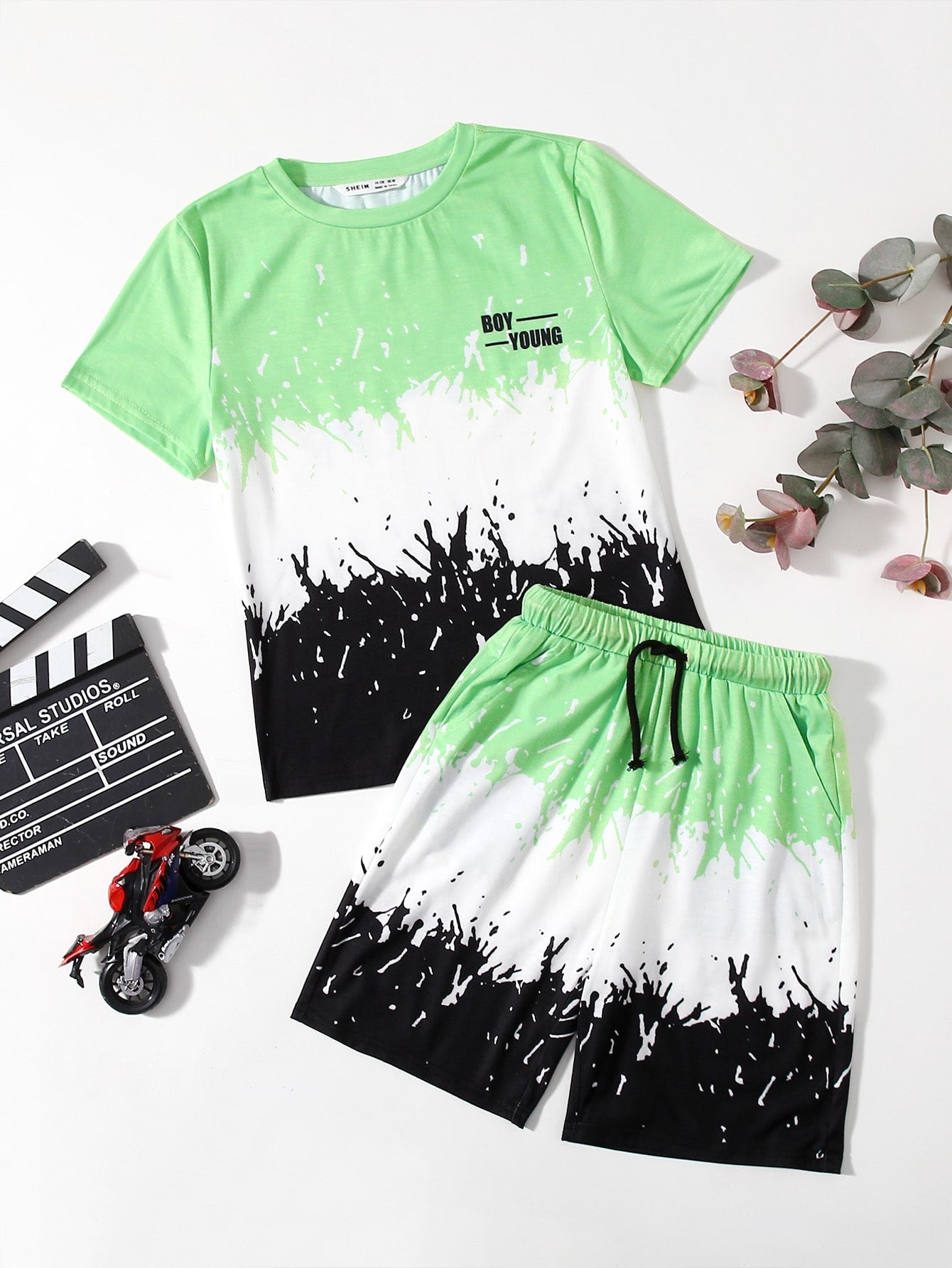 Tween Boy Letter Graphic Colorblock Tee And Shorts Set