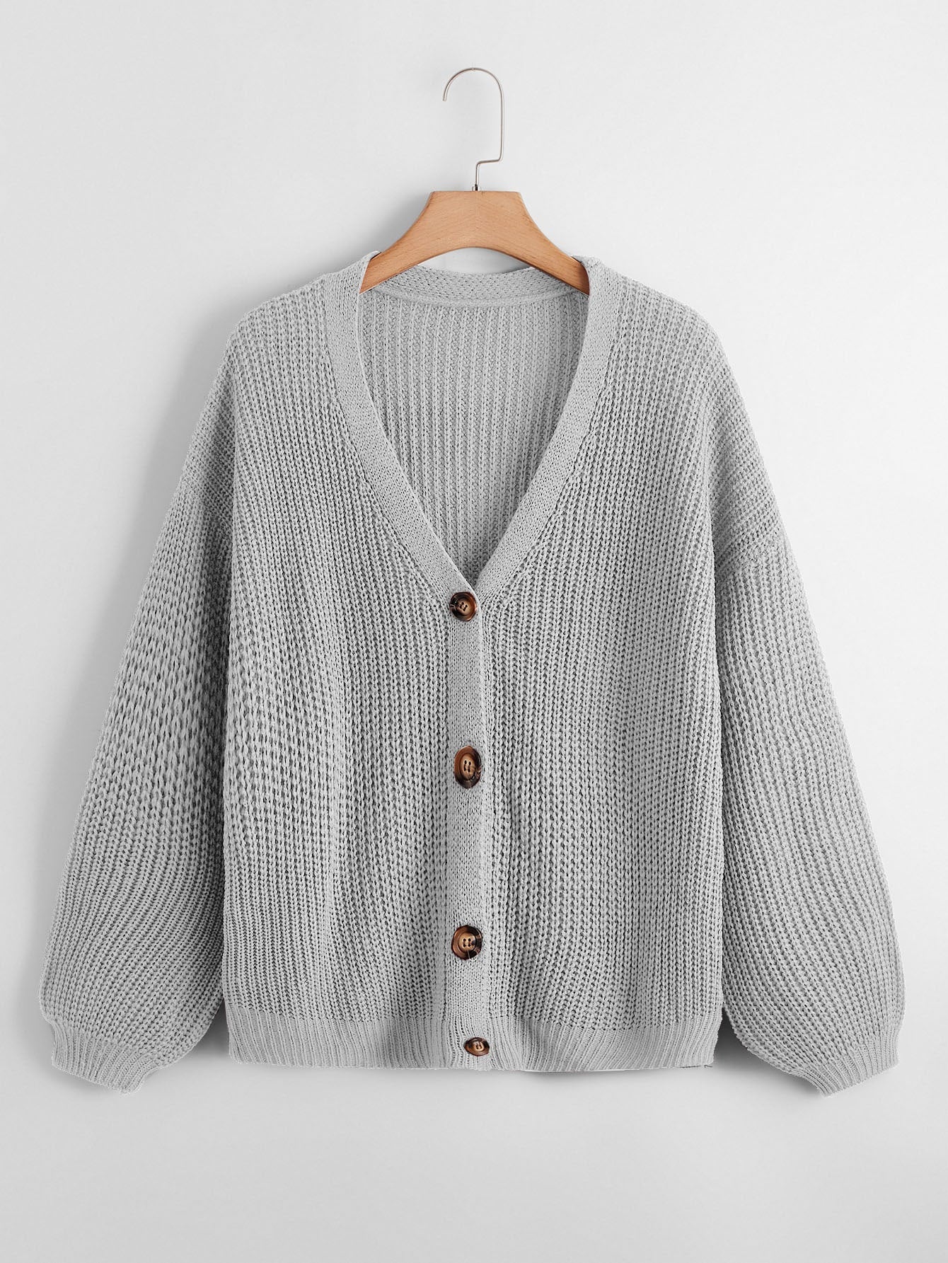 Plus Size Solid Color Drop Shoulder Casual Cardigan