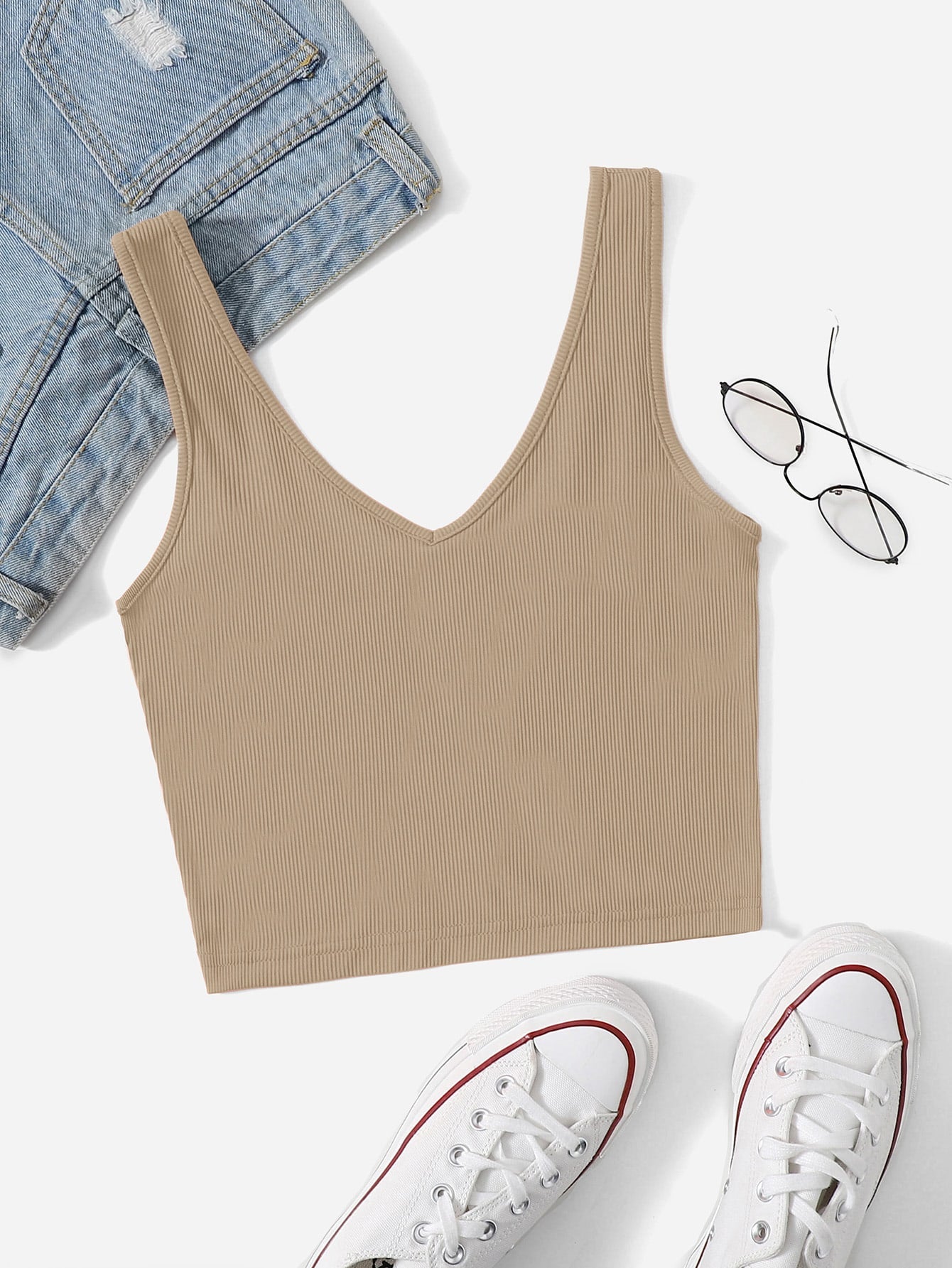 Women Solid Rib-Knit Tank Top