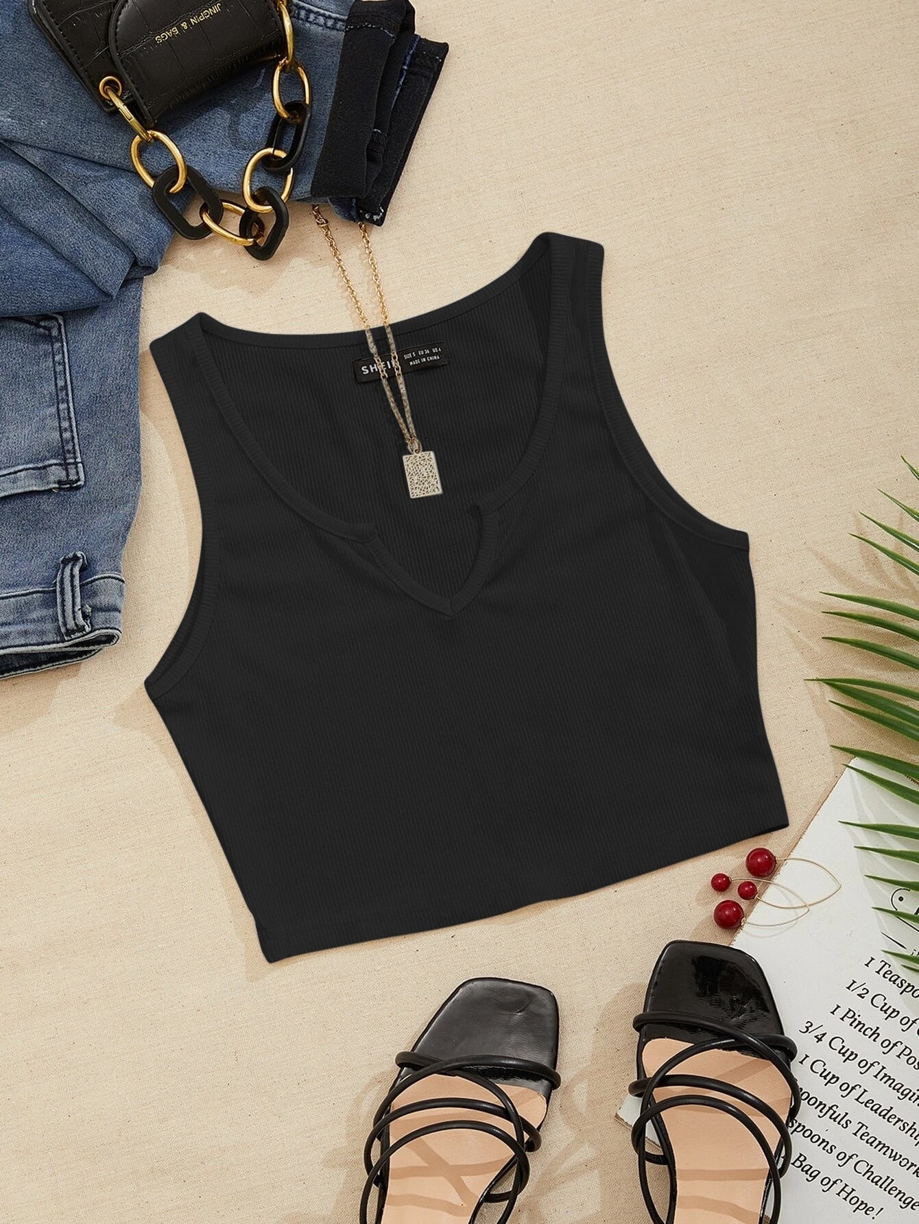 Notch Neck Rib-Knit Tank Top, Going Out Top