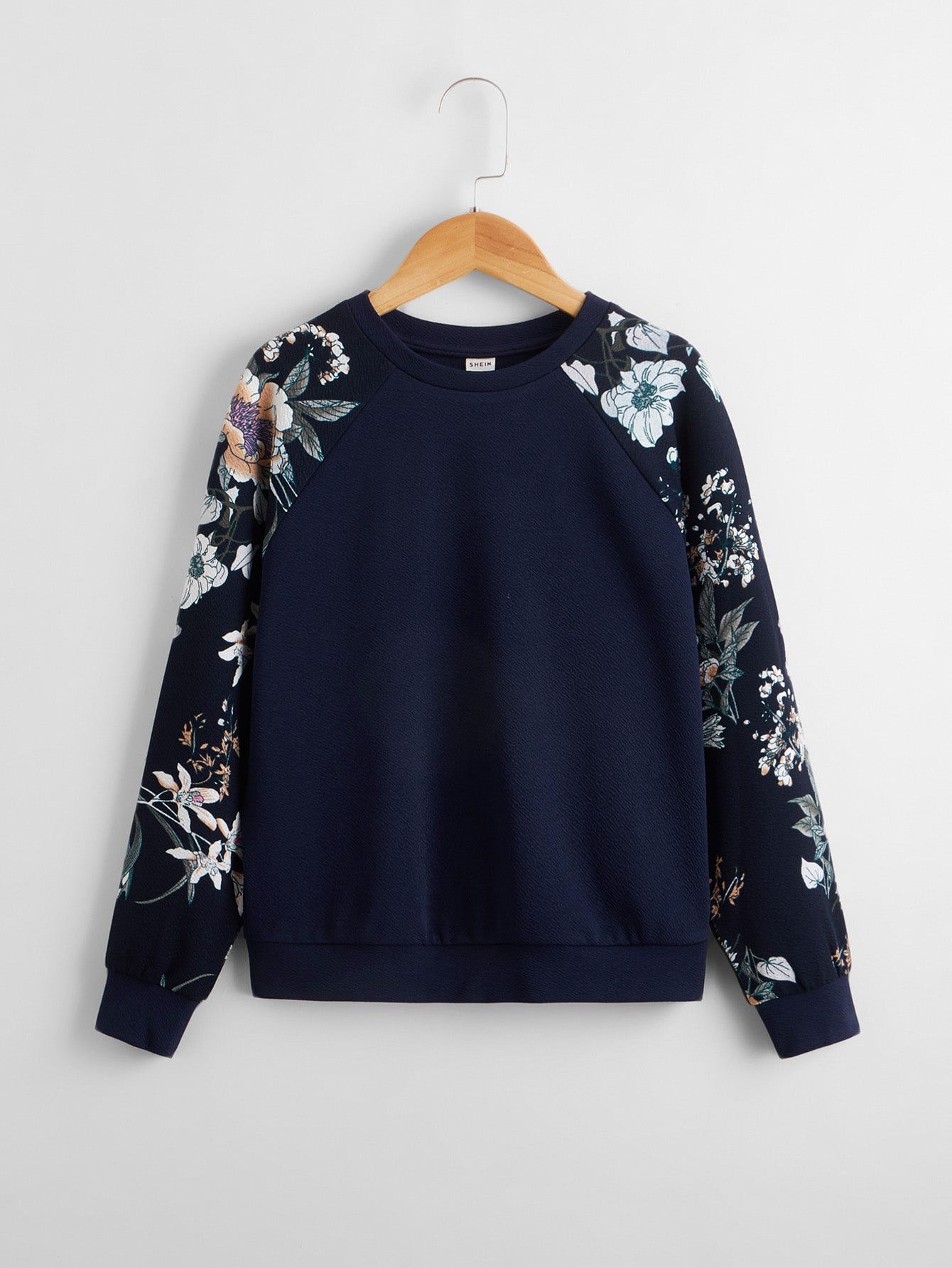 Tween Girl Floral Print Raglan Sleeve Sweatshirt