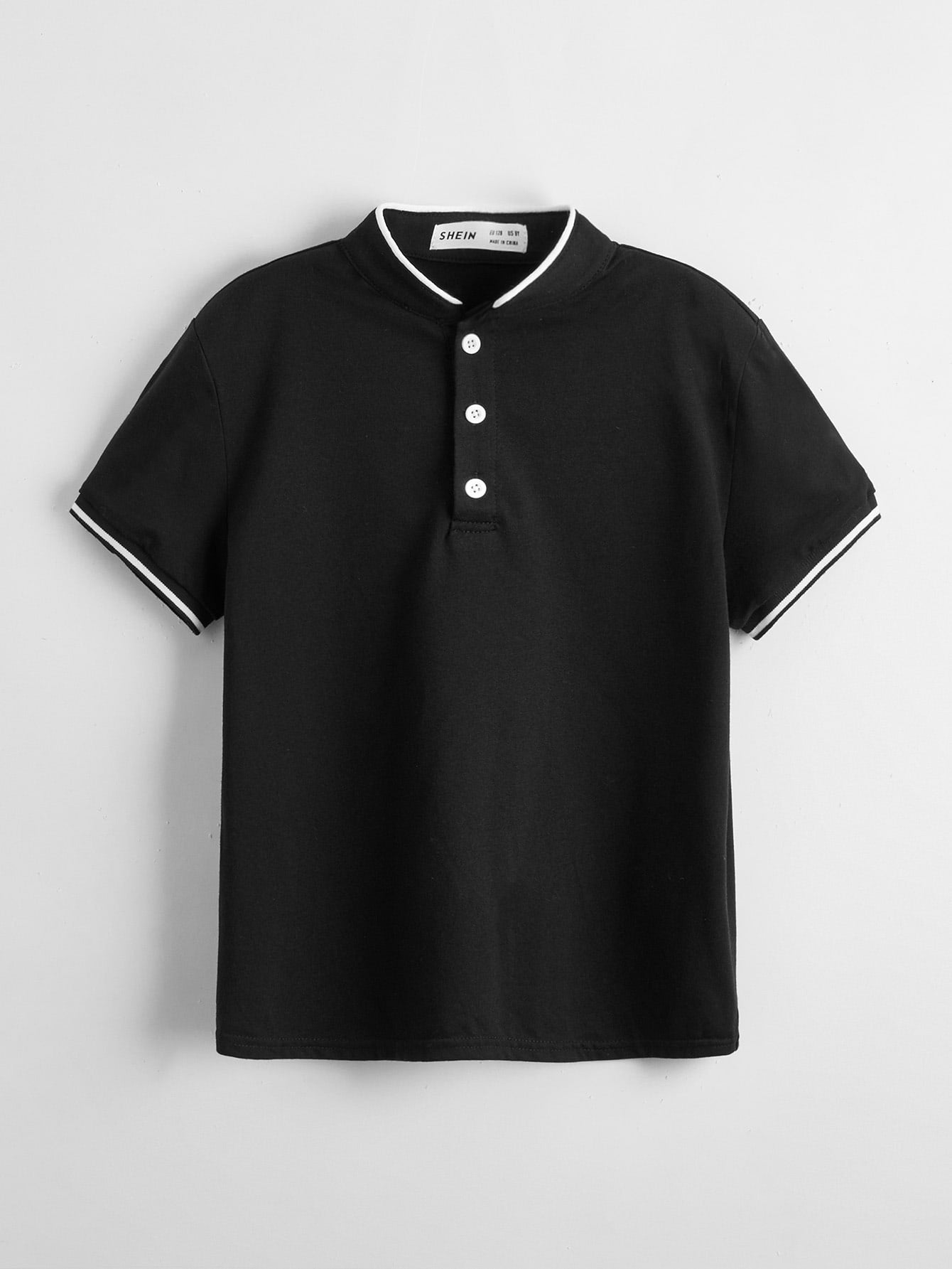 Tween Boy Baseball Collar Half-Button Polo Shirt, Casual Short Sleeve Summer Outfit