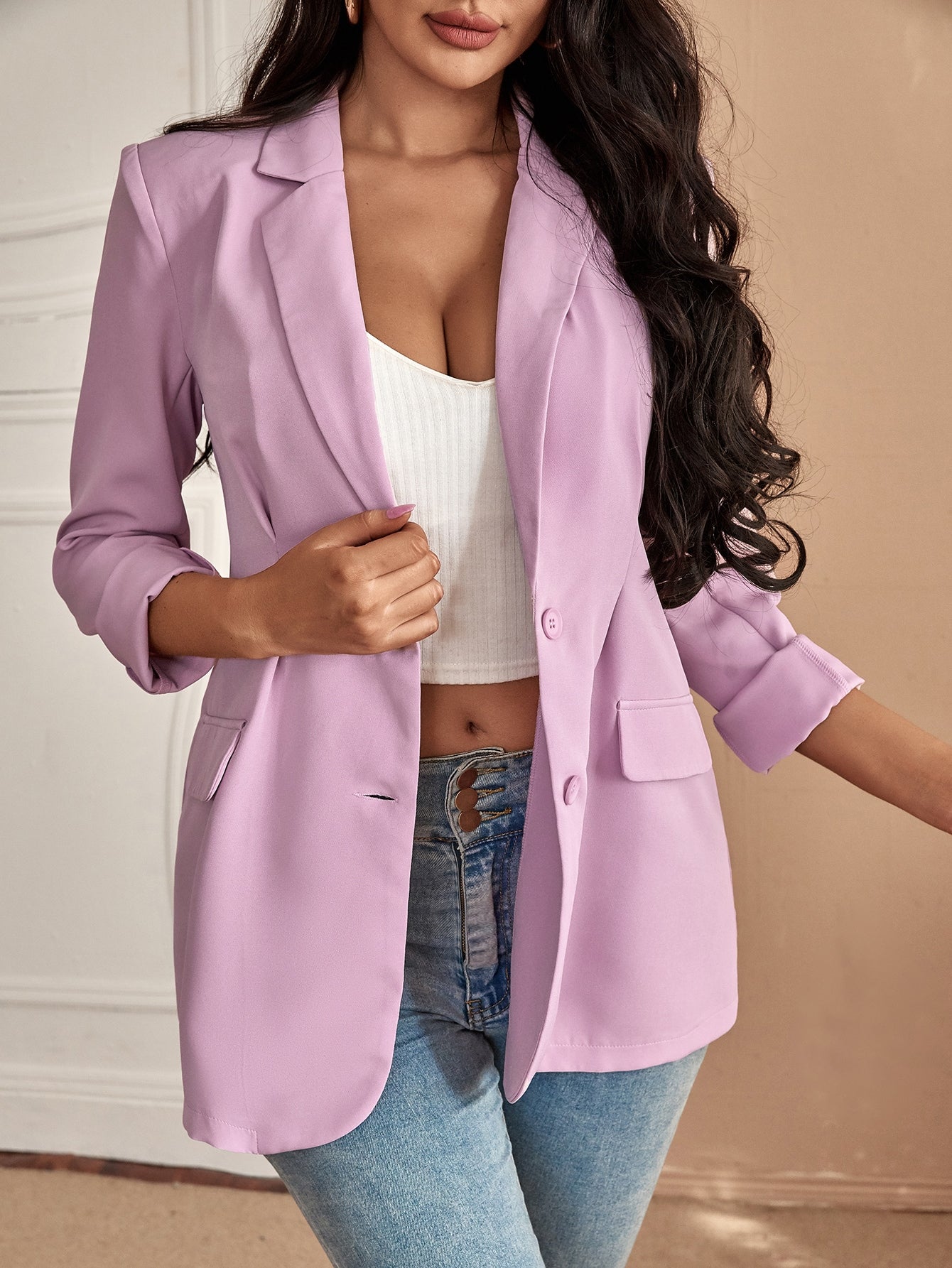 Work Women Tops Lapel Neck Single Breasted Blazer