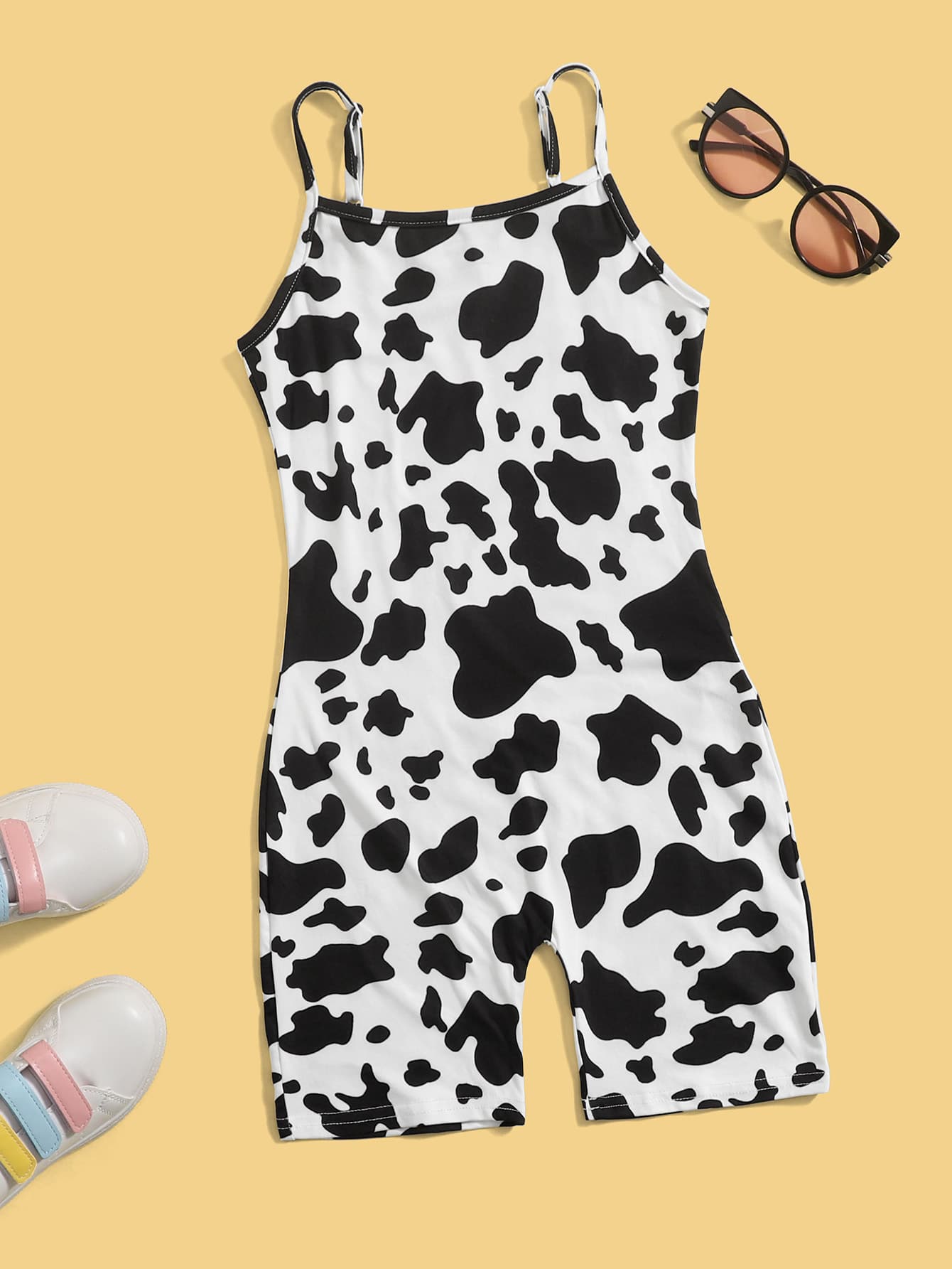 Tween Girl Cow Print Cami Unitard Romper