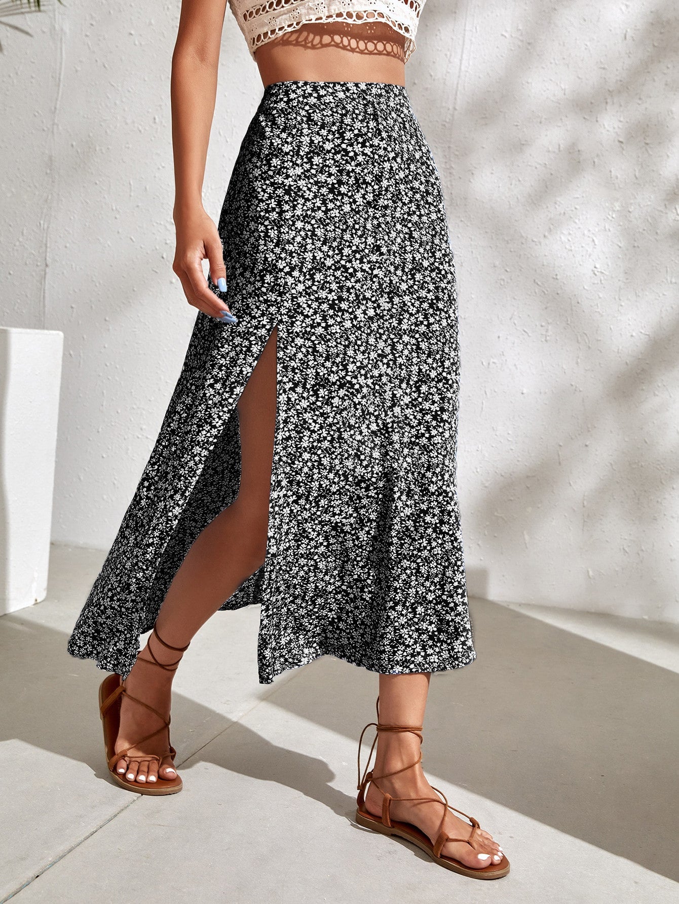 Ditsy Floral Split Thigh Skirt