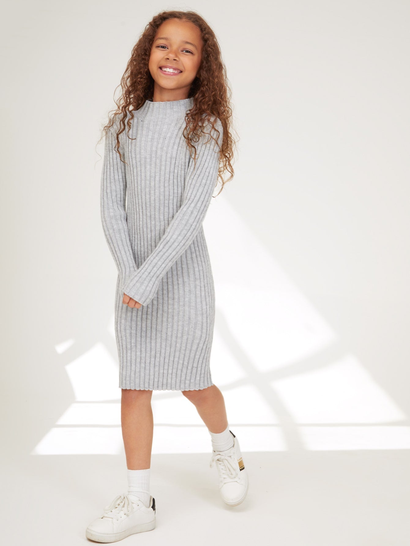 Tween Girl Mock Neck Ribbed Knit Sweater Dress