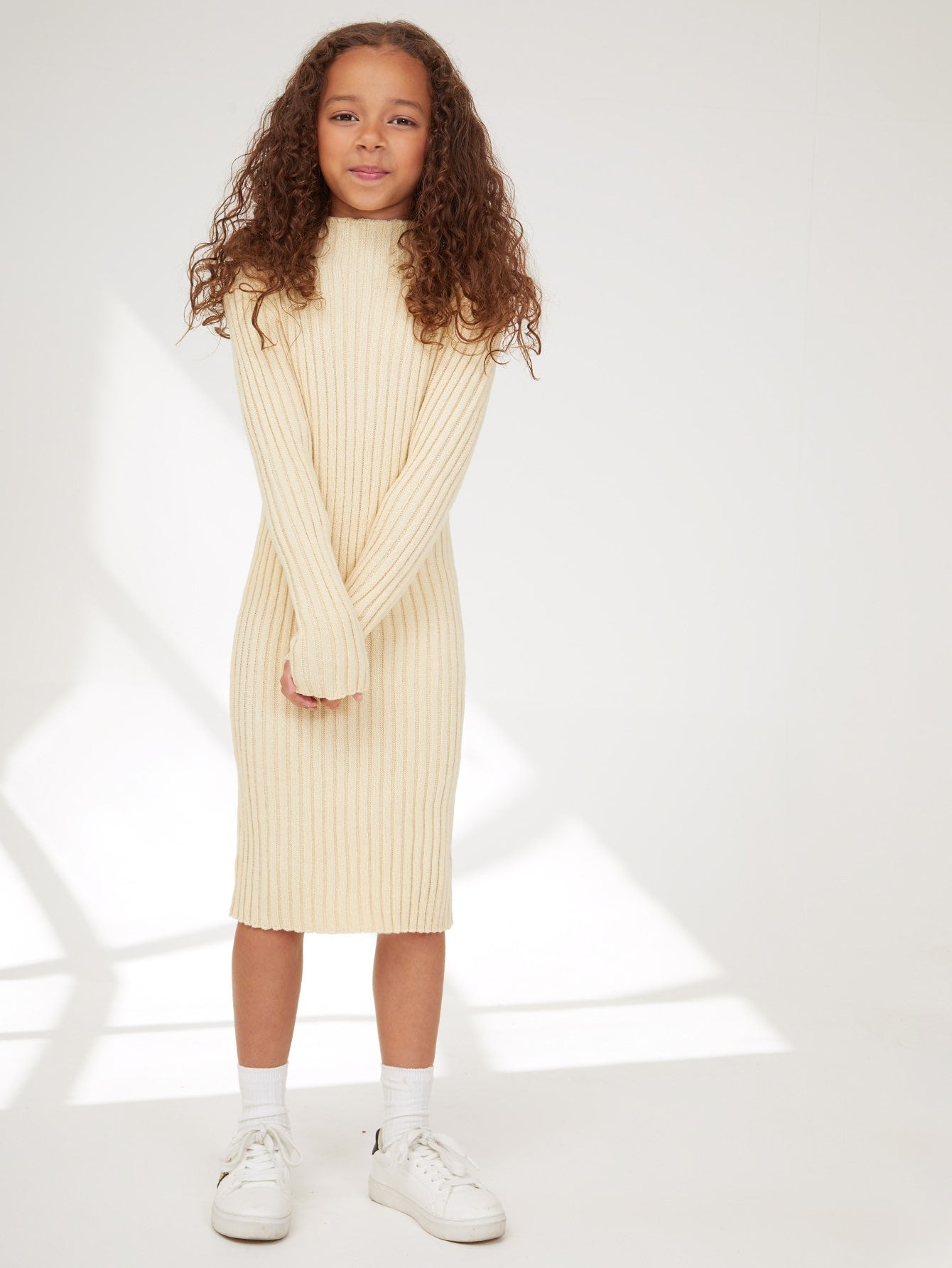 Tween Girl Mock Neck Ribbed Knit Sweater Dress