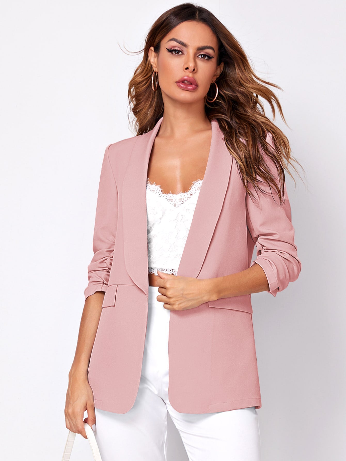 Women Fashion Spring Classic Dusty Pink Blazer For Daily Commute