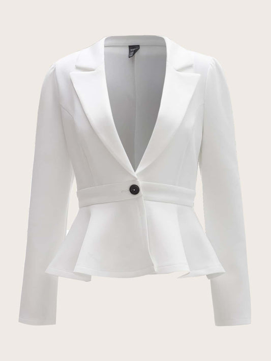 Notched Collar Single Button Peplum Blazer