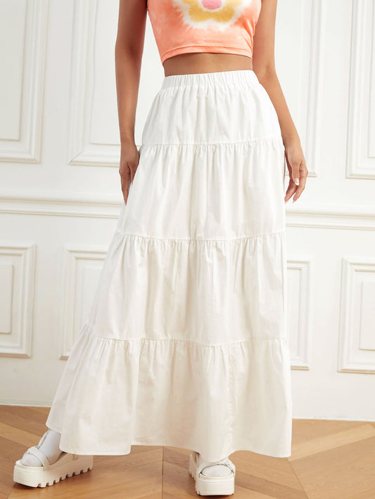 Elastic Waist Ruffle Hem Skirt