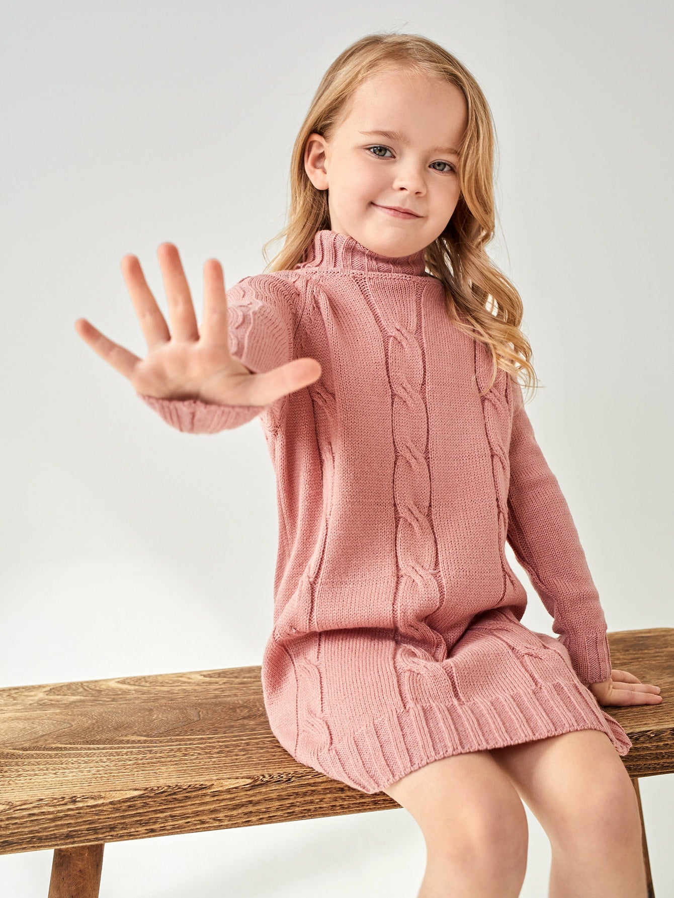 Young Girl Raglan Sleeve Cable Knit Sweater Dress