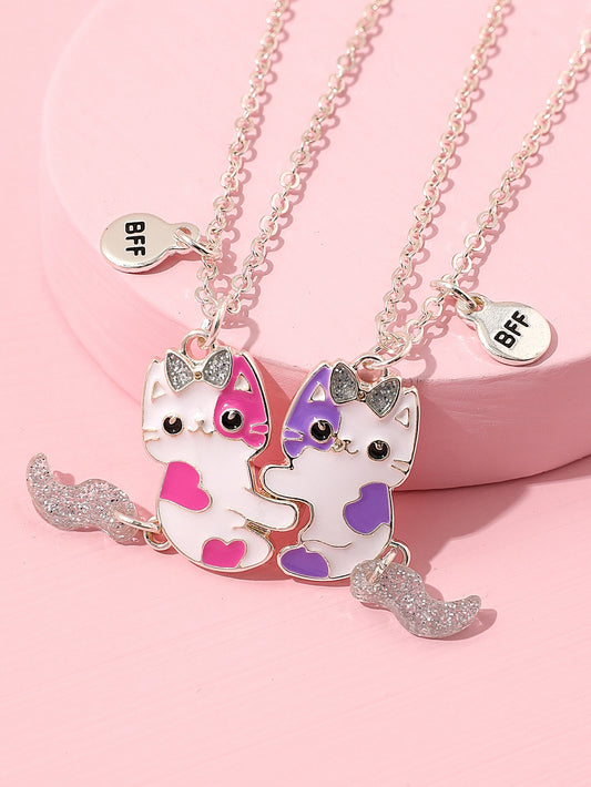 2pcs Toddler Girls Cat Charm Necklace