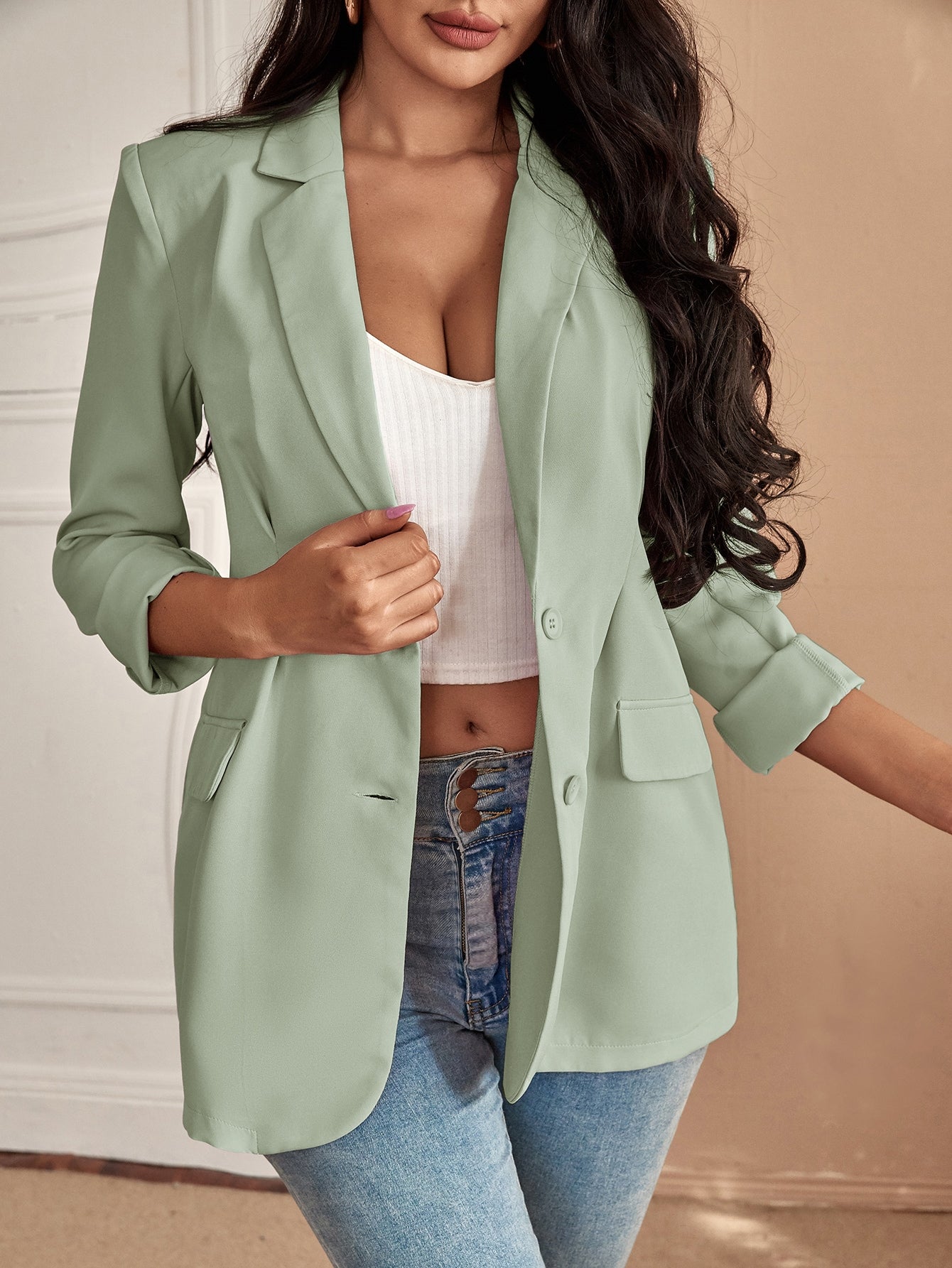 Work Women Tops Lapel Neck Single Breasted Blazer