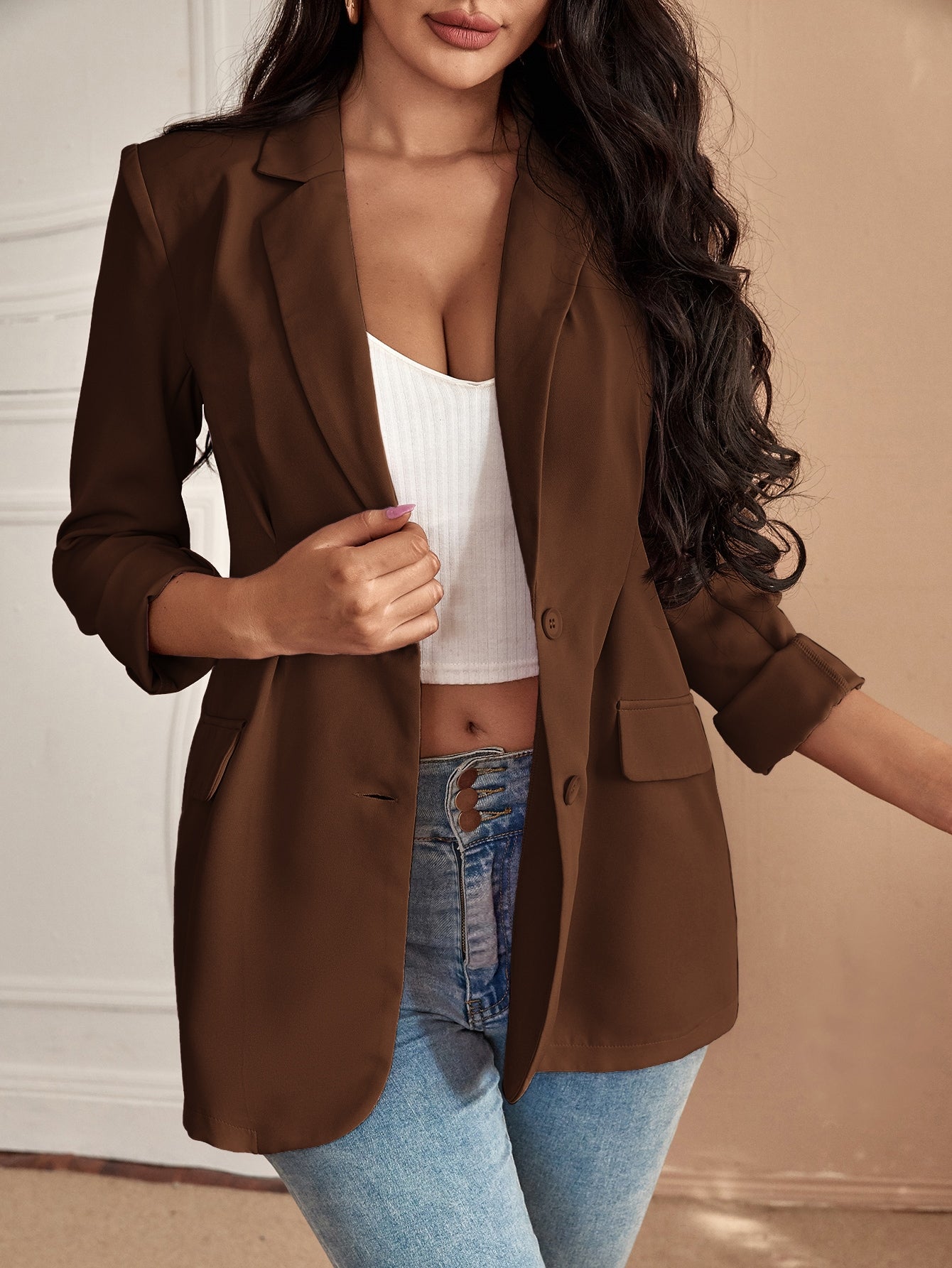 Work Women Tops Lapel Neck Single Breasted Blazer