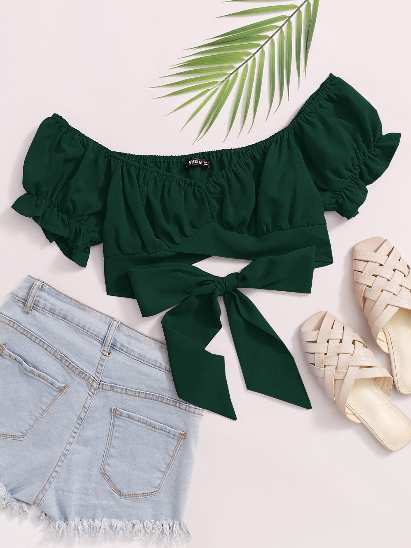 Tied Hem Puff Sleeve Crop Top