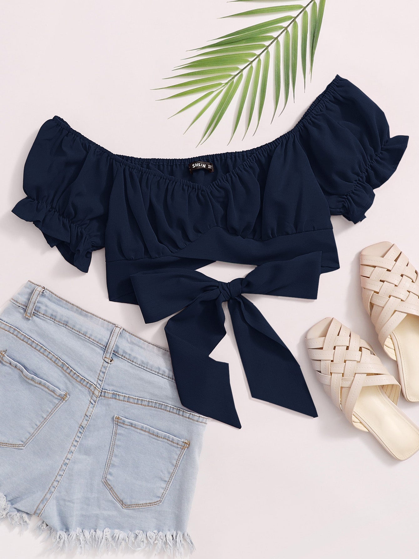 Tied Hem Puff Sleeve Crop Top Spring Break Bow Crop Women Tops