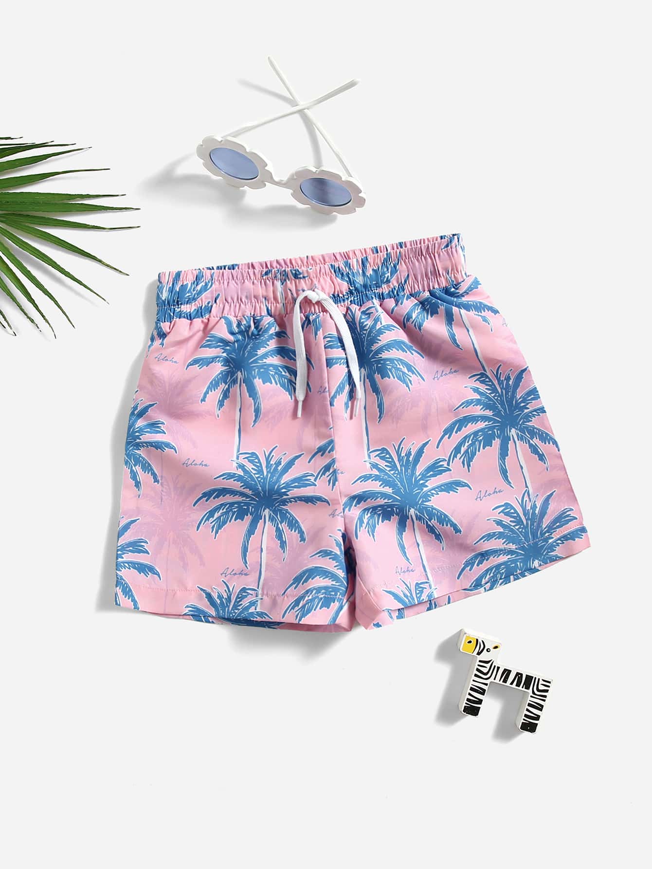 Young Boy Coconut Tree Print Swim Shorts