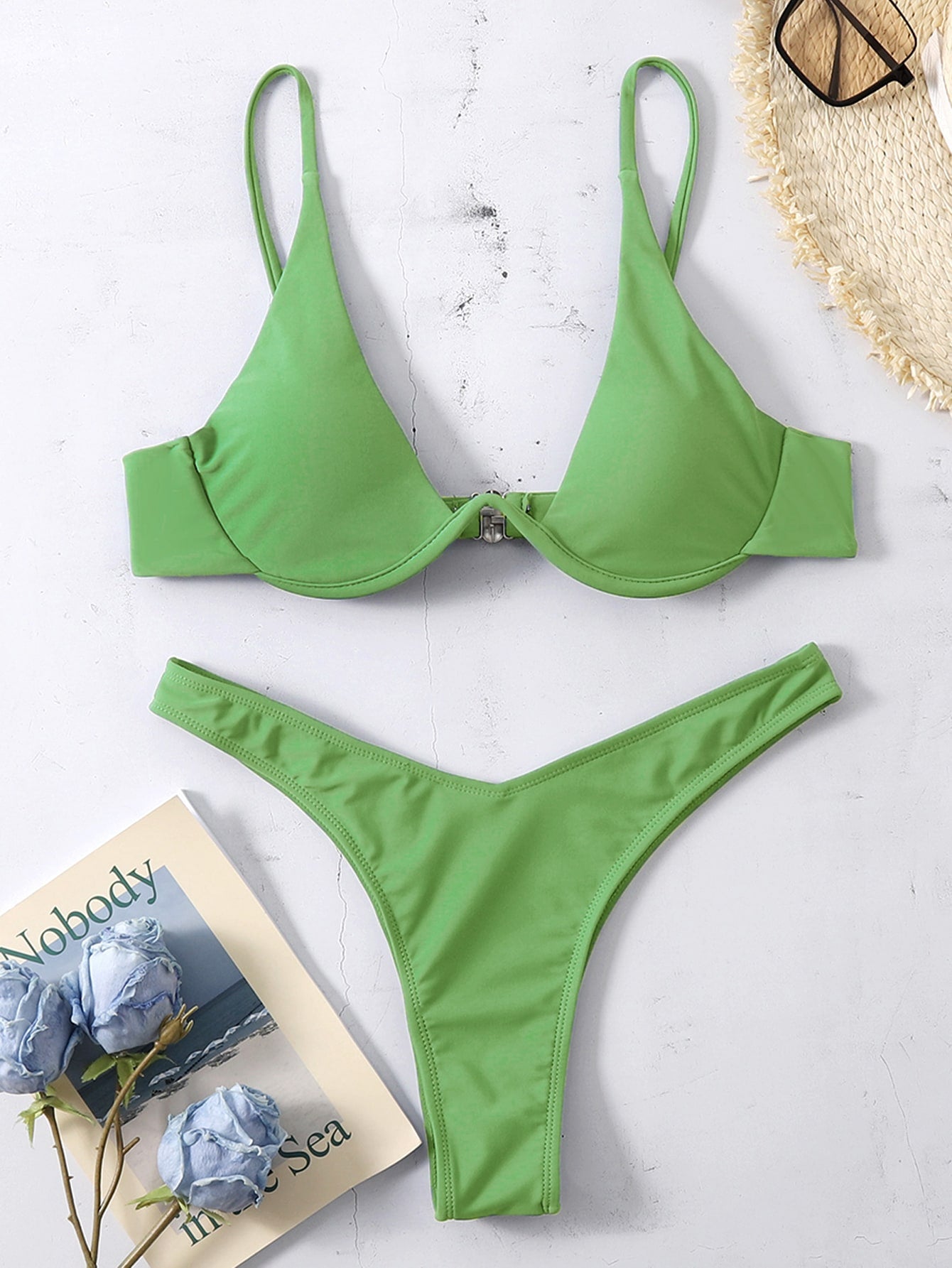 Swim Summer Beach Mono Bikini Set Underwired Bra & High Cut Bottom 2 Piece Bathing Suit