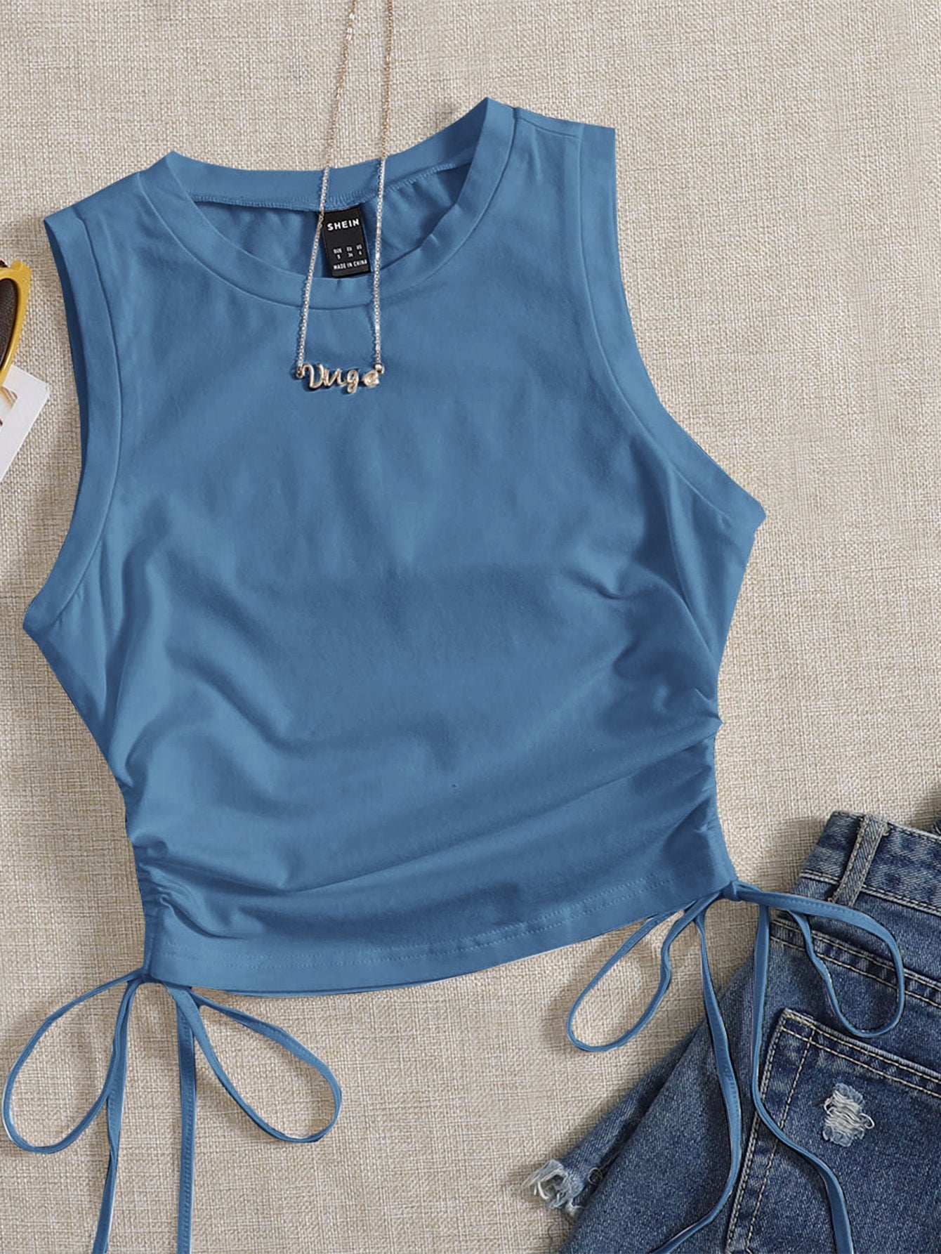 Drawstring Side Crop Tank Top