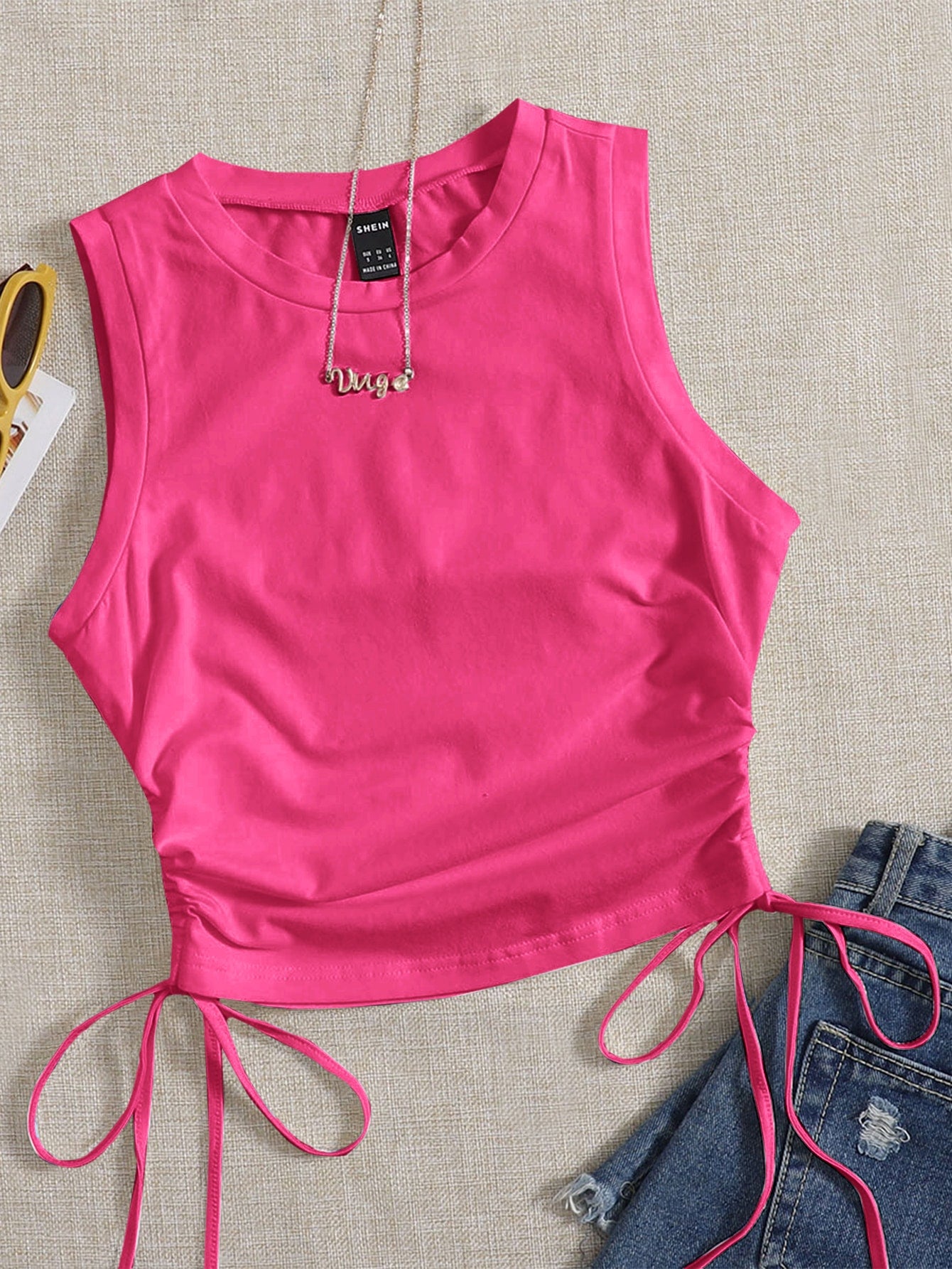 Drawstring Side Crop Tank Top