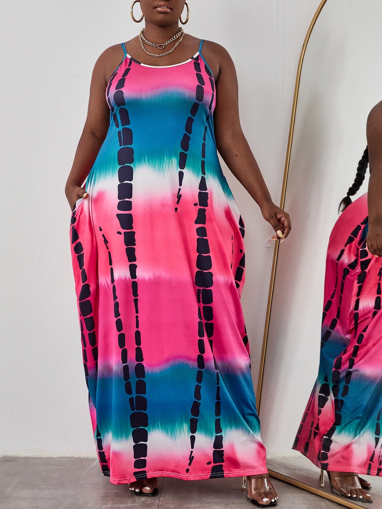 Plus Tie Dye Slant Pocket Cami Dress