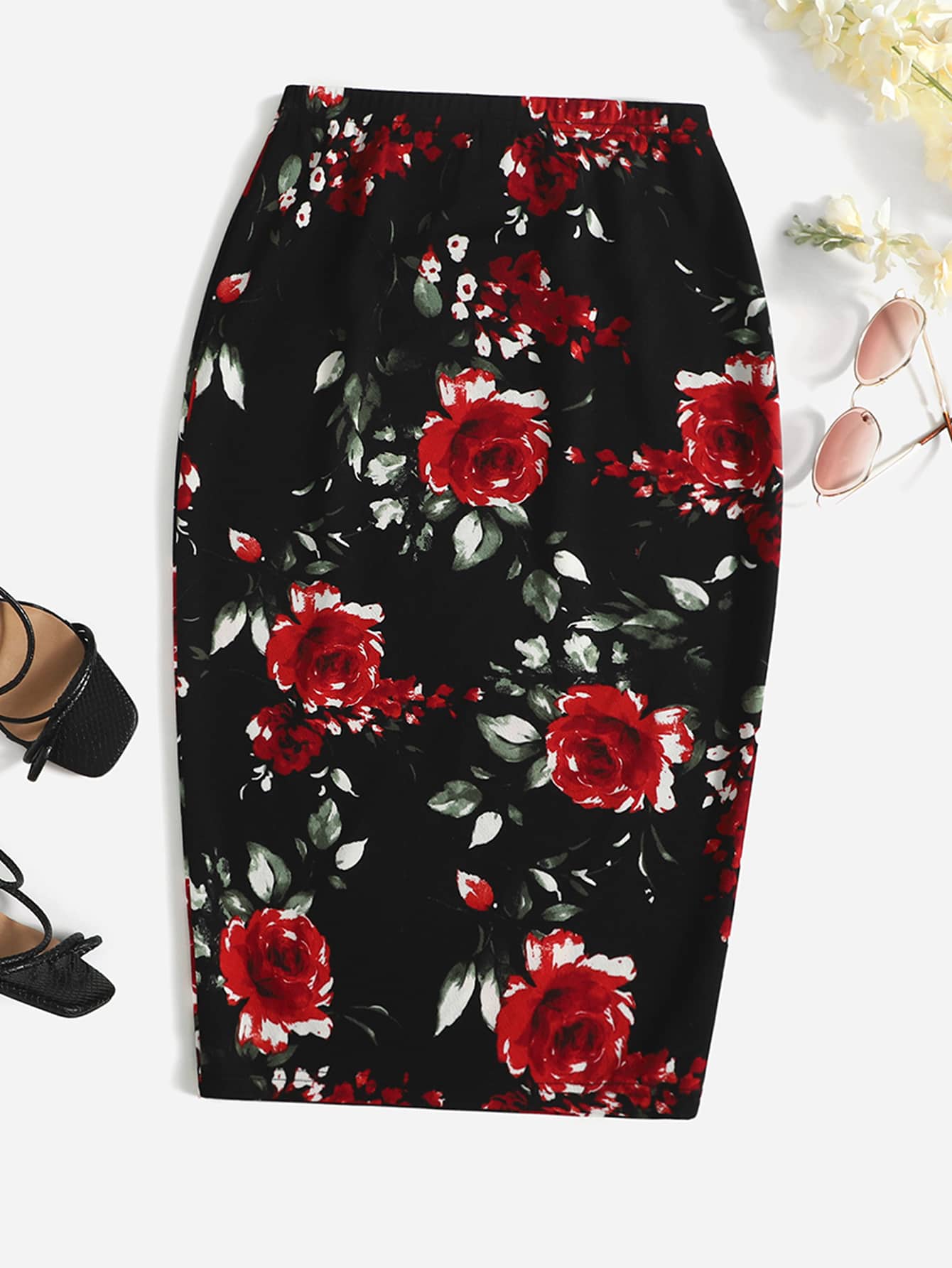 Floral Print Pencil Skirt