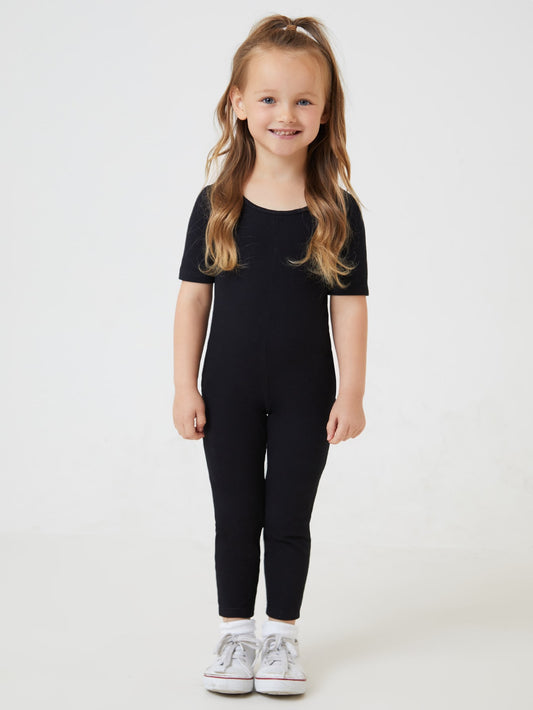 Young Girl Cotton Solid Unitard Jumpsuit