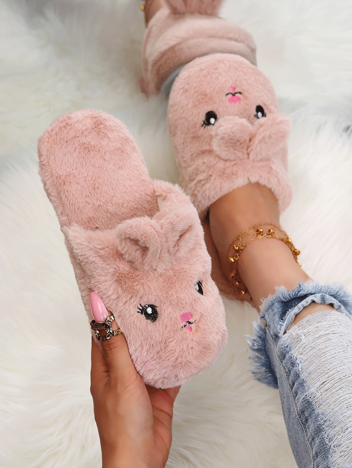 Women's College Style Cartoon Designed Indoor Slippers