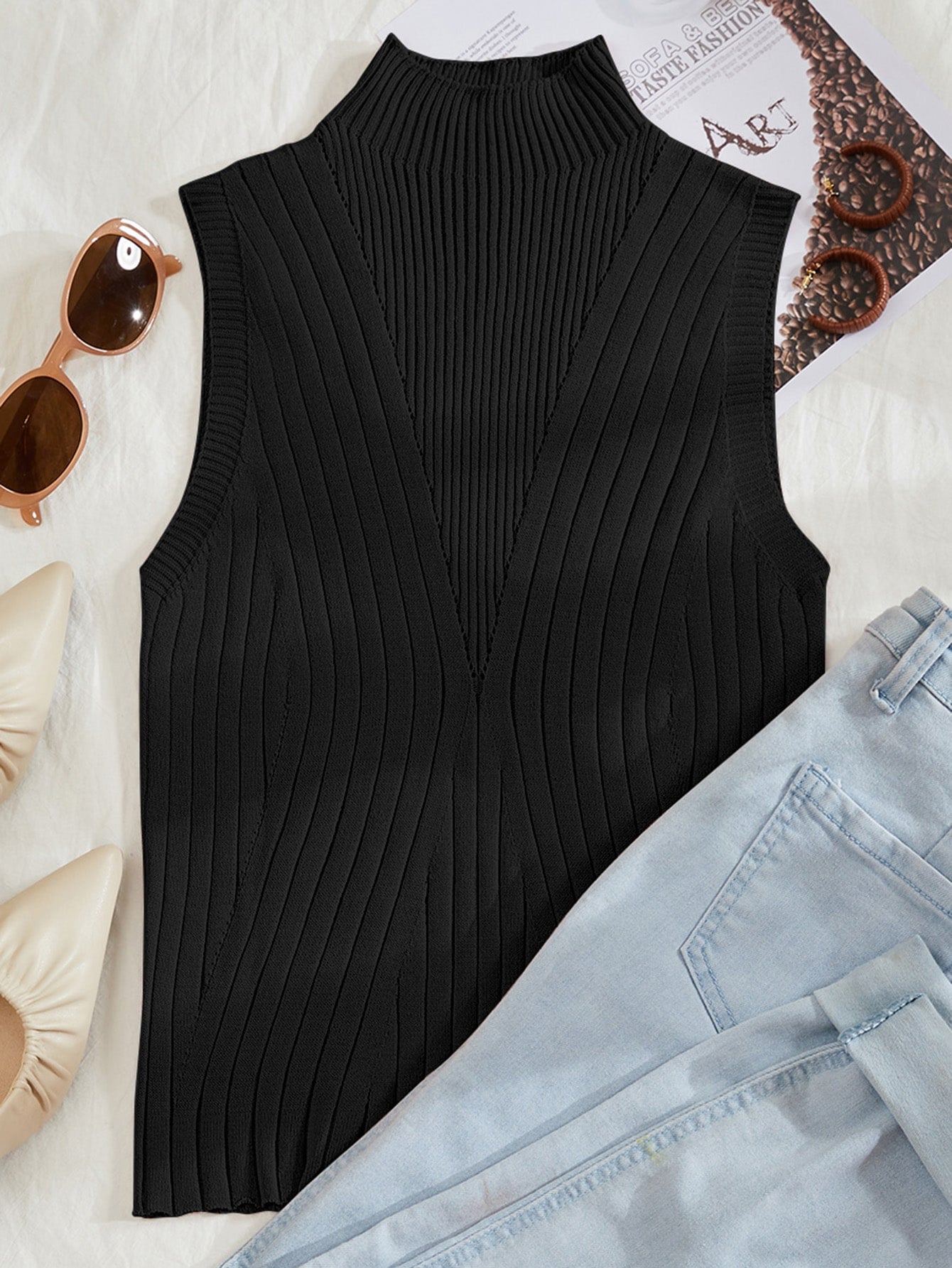 Plus Mock Neck Tank Knit Top