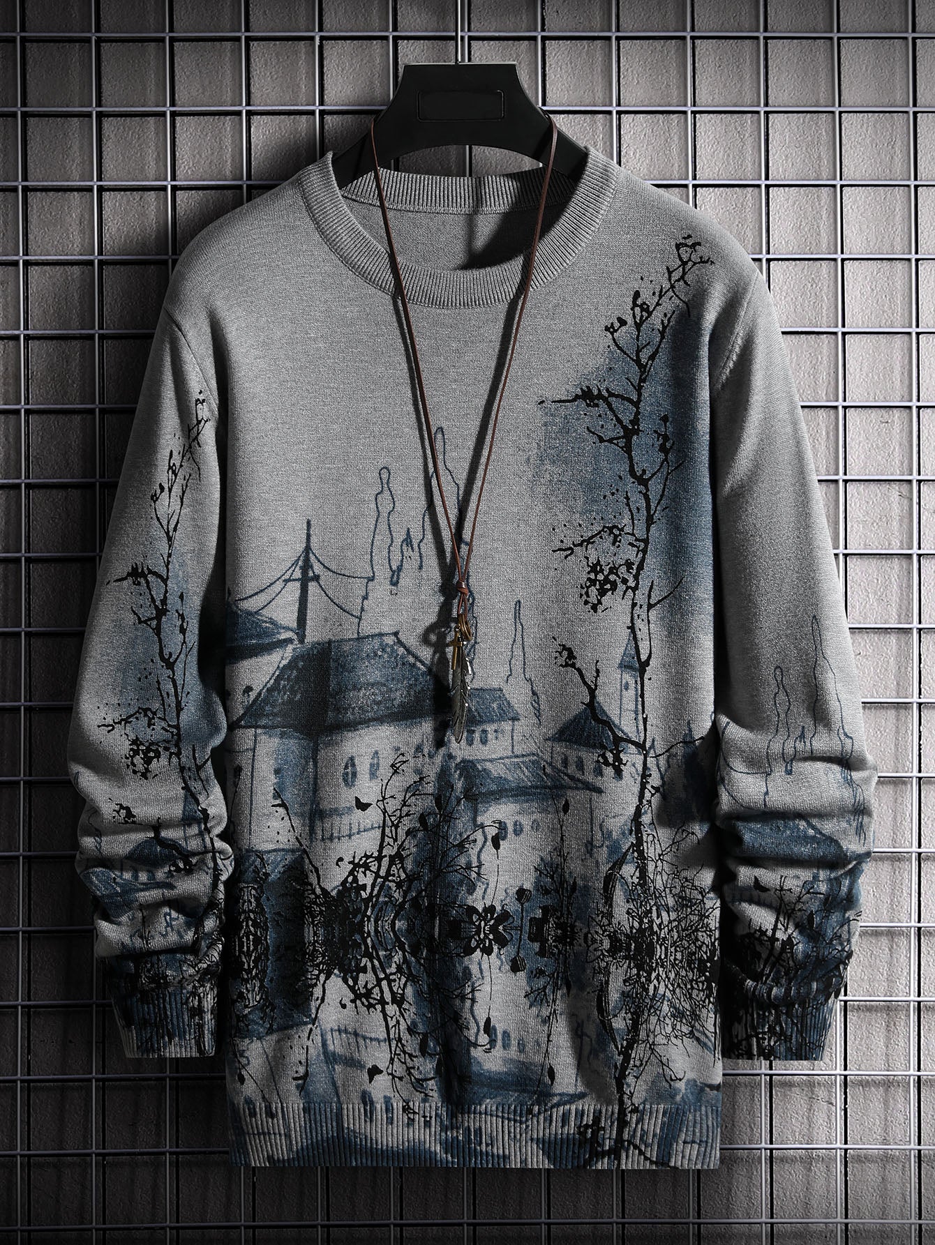 Men Random Ink Painting Pattern Sweater