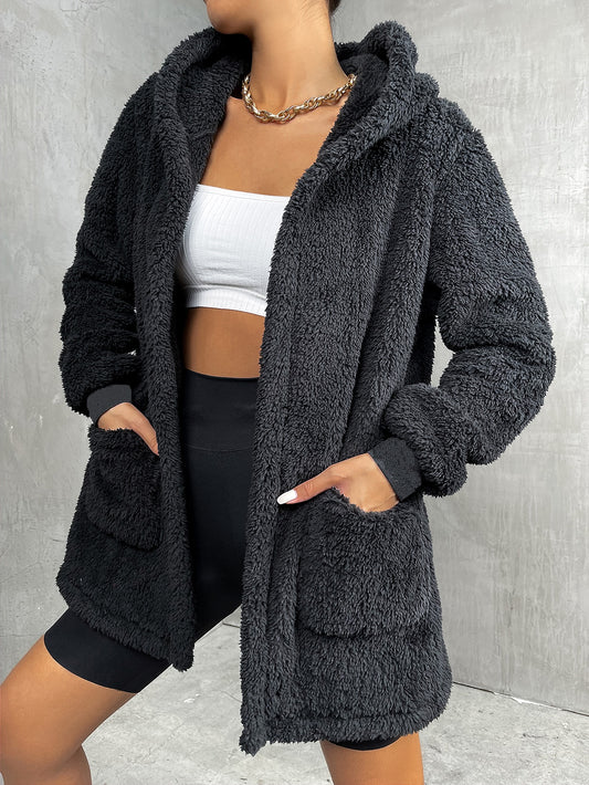 Pocket Front Hooded Teddy Coat