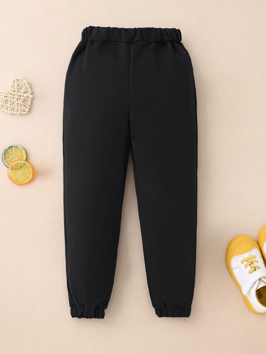 Young Boy 1pc Fashionable Casual Solid Color Elastic Waist Sports Pants, Autumn/Winter