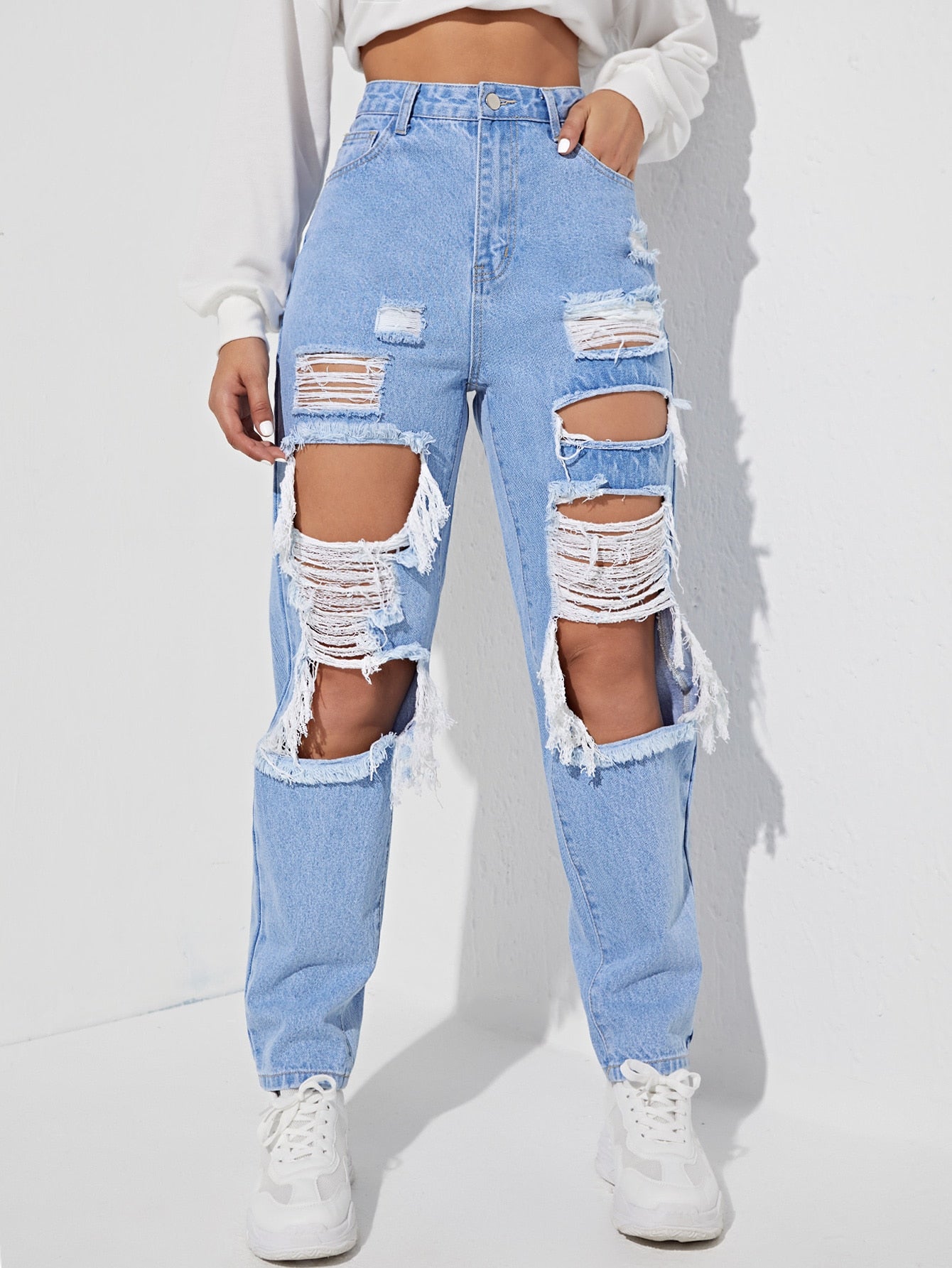 Women's Ripped Denim Trousers