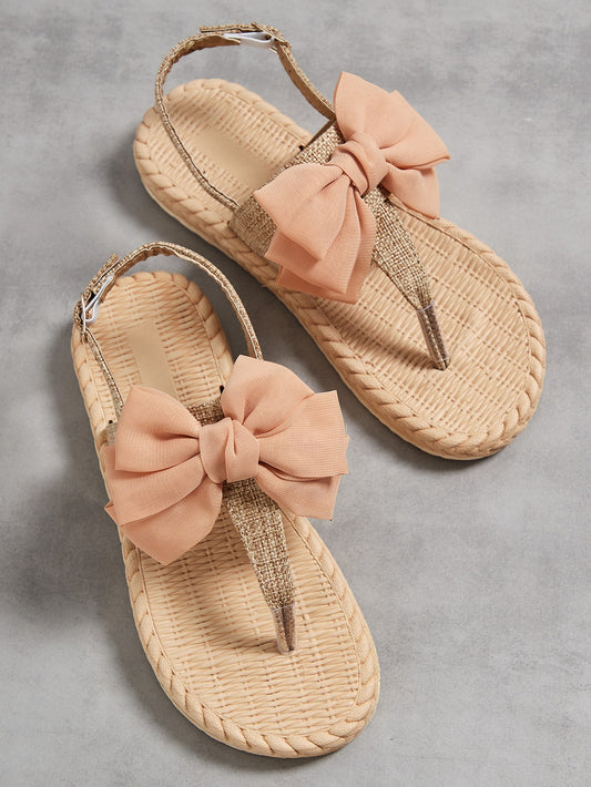 Bow Decor Slingback Thong Sandals