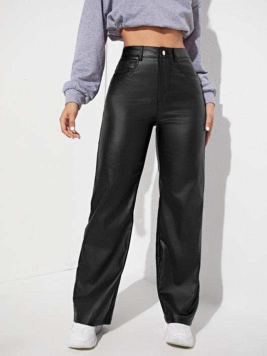 Women Plain Straight Leg Casual Pants