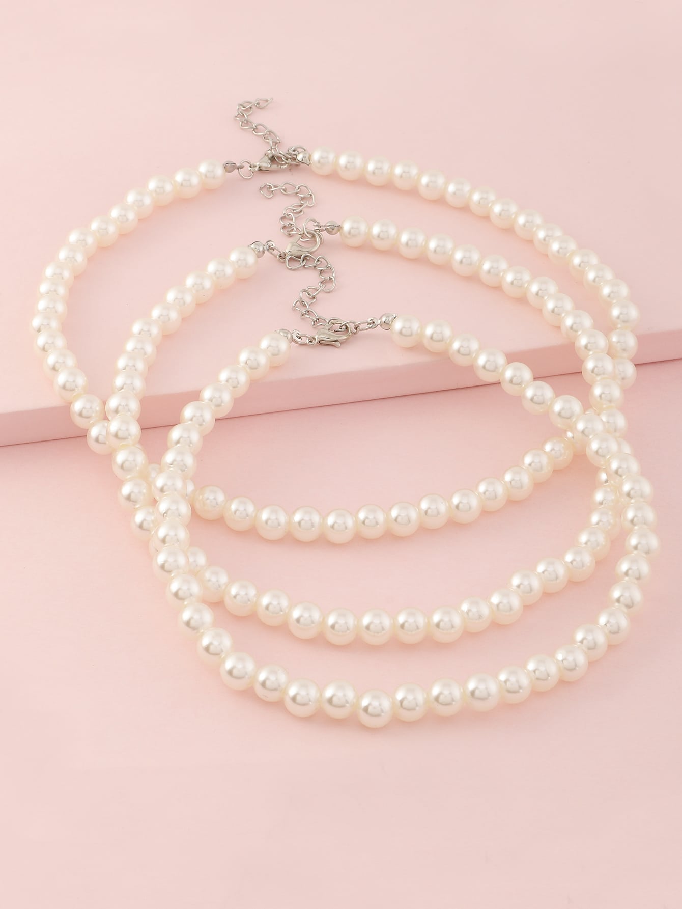 3pcs Toddler Girls Faux Pearl Decor Beaded Necklace