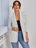 Pinstriped Shawl Collar Pocket Front Blazer Workwear