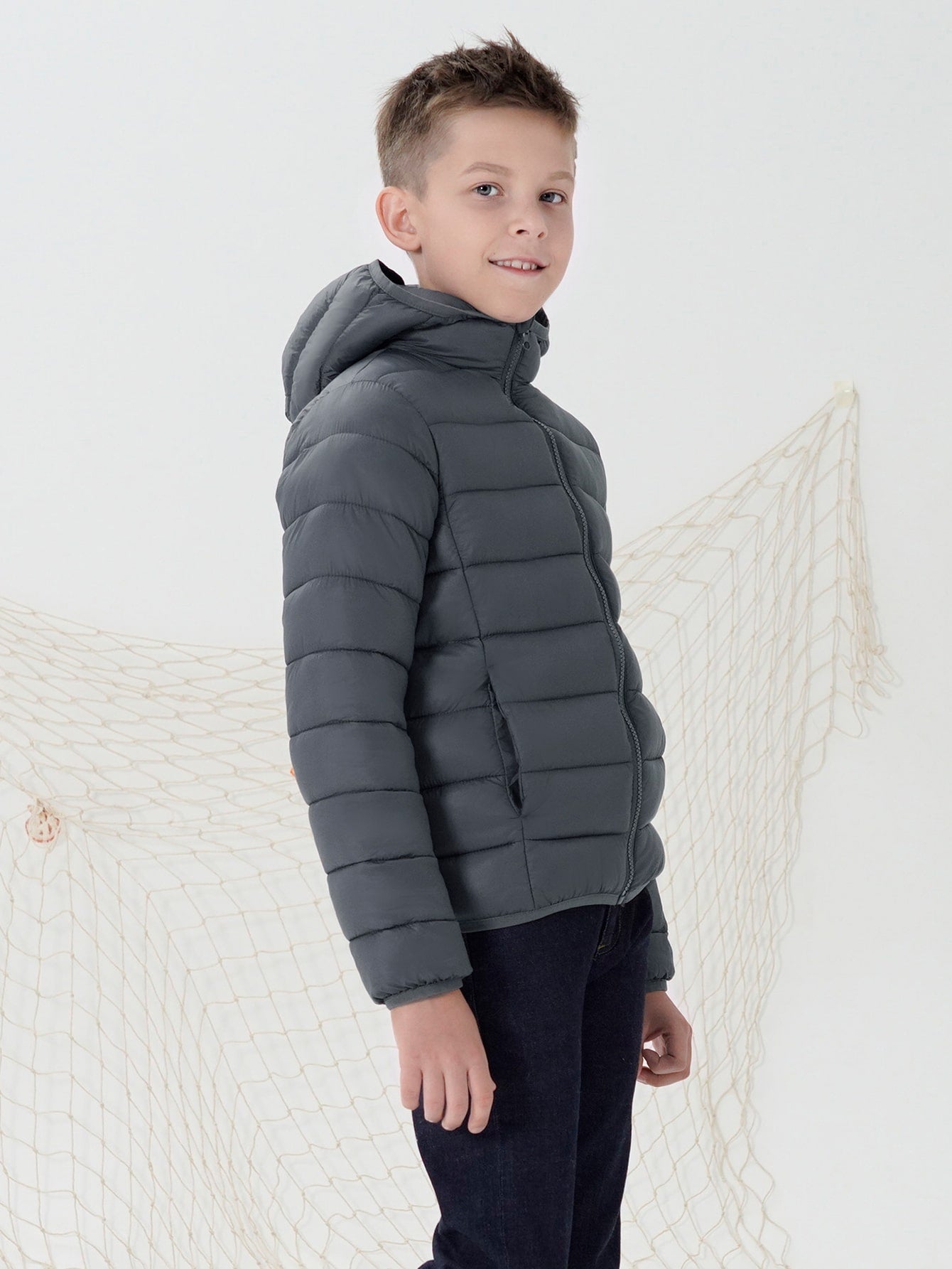 Tween Boy Zip Up Dual Pocket Hooded Winter Coat