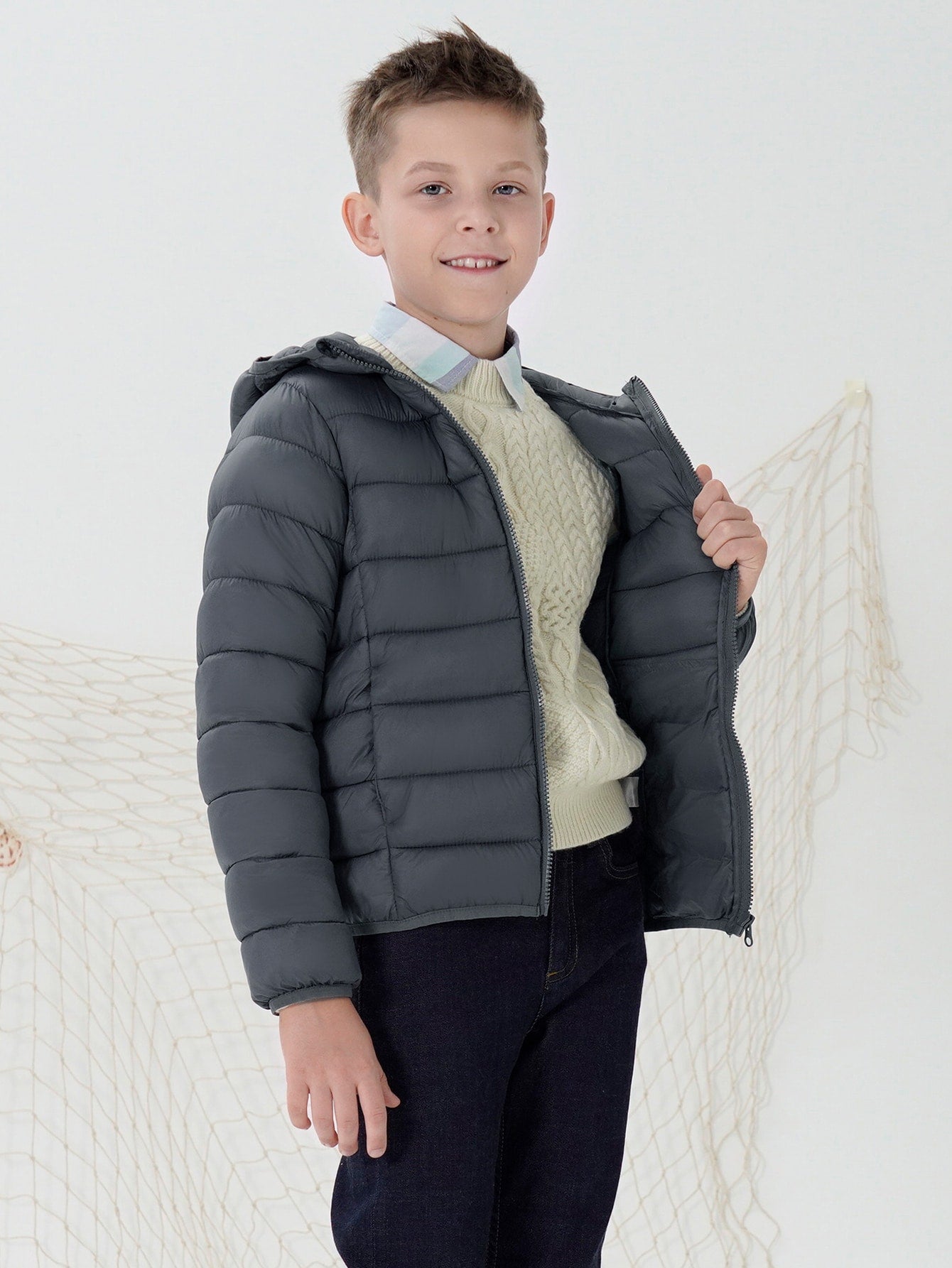 Tween Boy Zip Up Dual Pocket Hooded Winter Coat