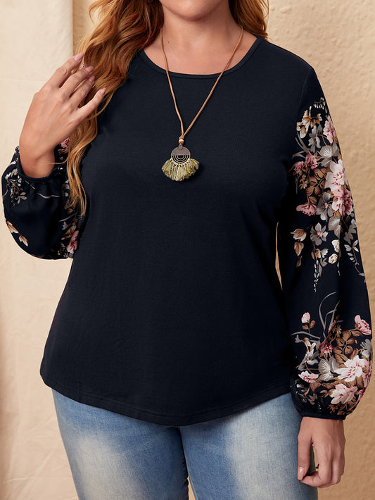 Plus Floral Print Lantern Sleeve Top