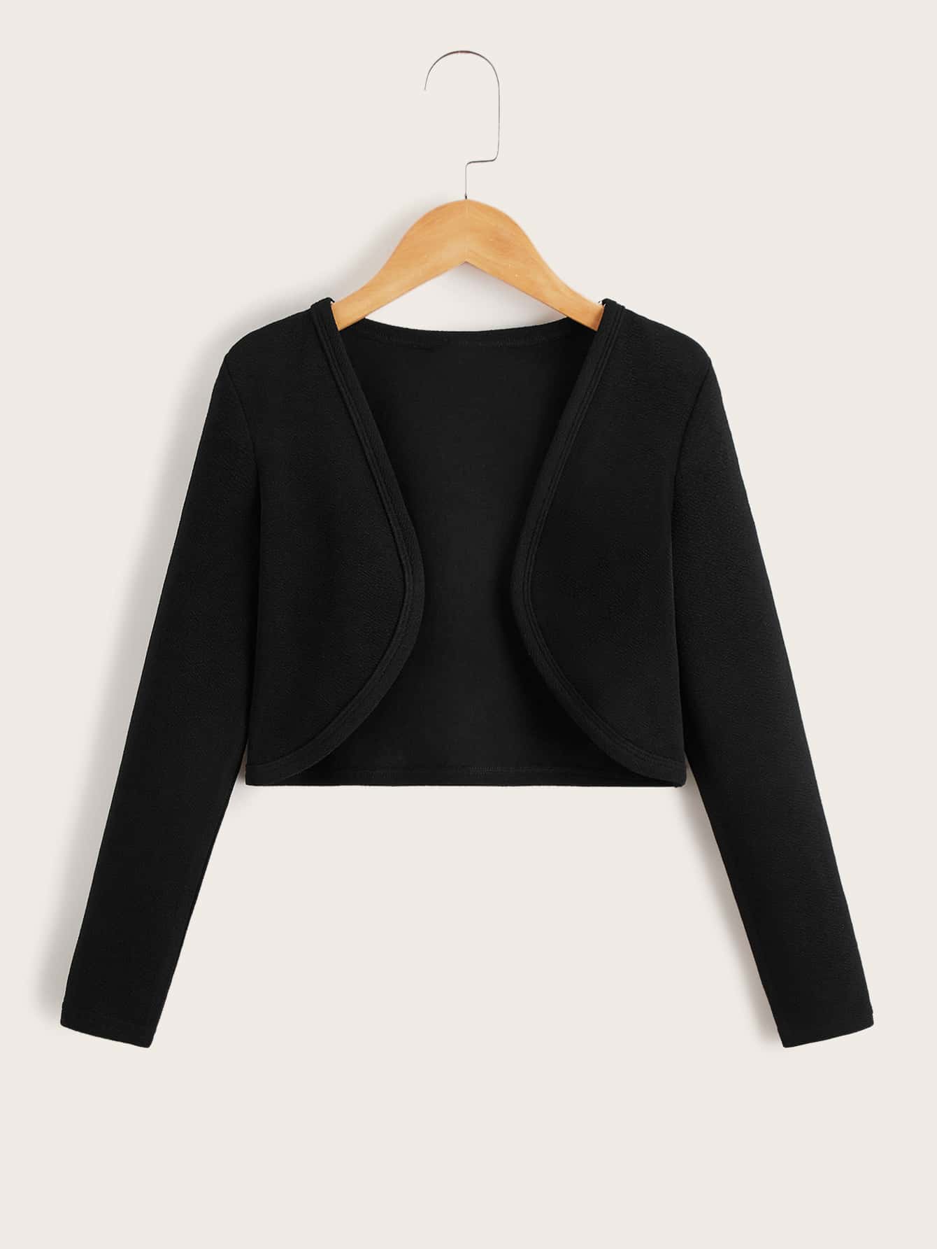 Tween Girl Solid Color Casual Cropped Long Sleeve Jacket With Lapel Collar, Spring And Autumn