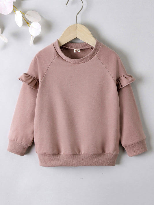 Young Girl Ruffle Trim Raglan Sleeve Pullover