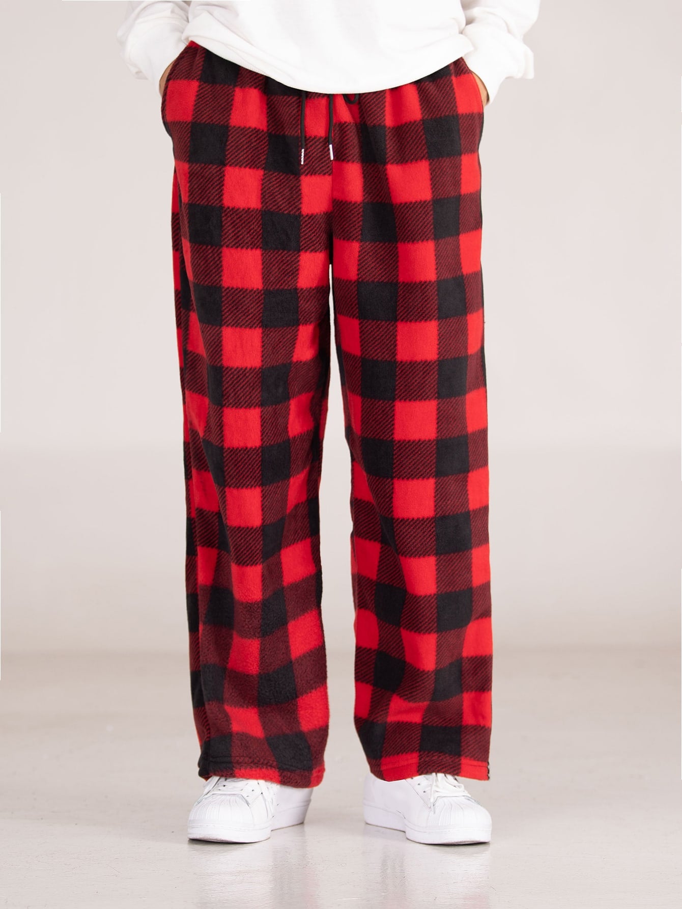 Men's Gingham Pattern Slant Pocket Pants