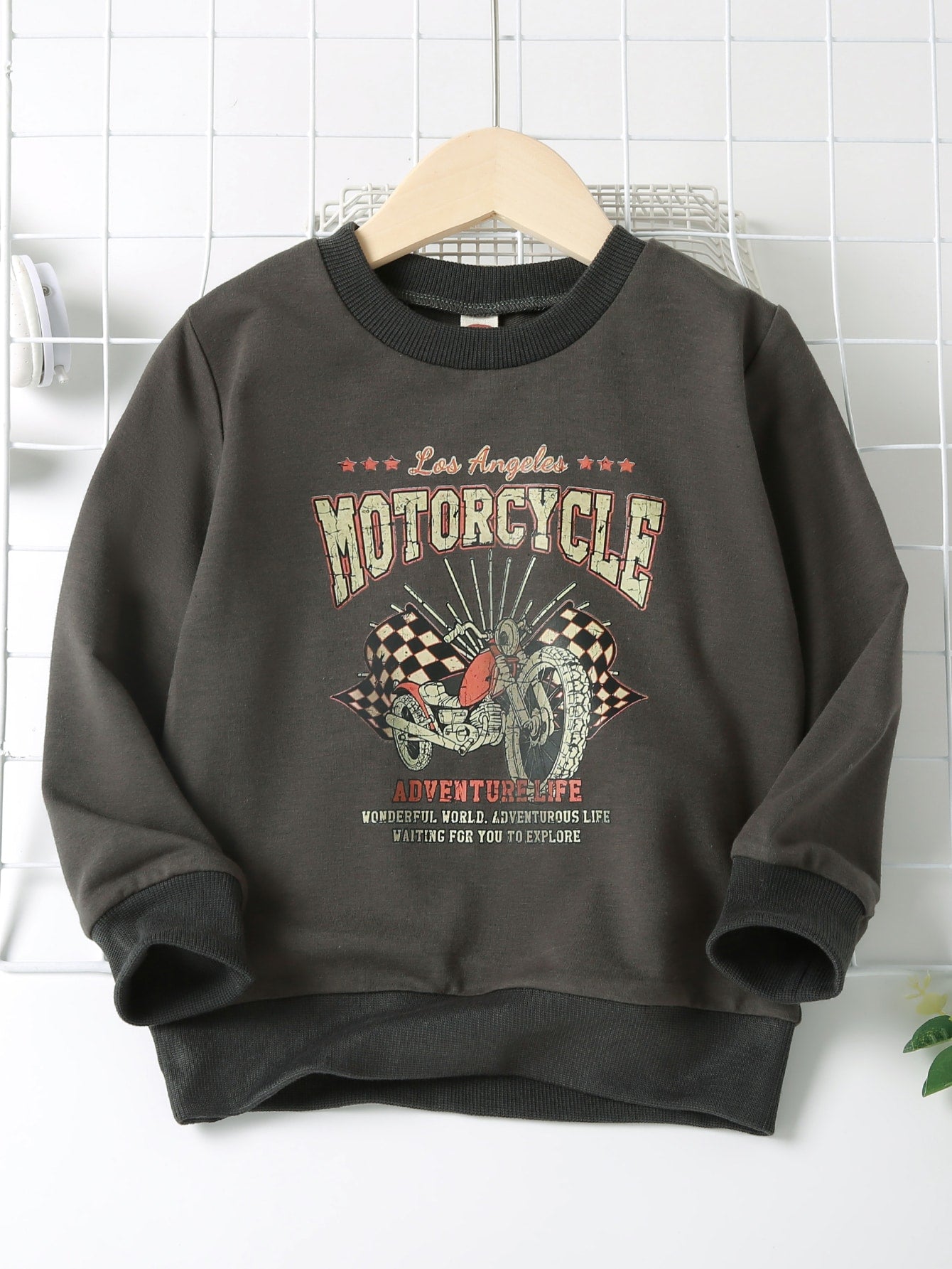 Young Boy's Moto Slogan Printed Patchwork Ribbed Casual Sweatshirt