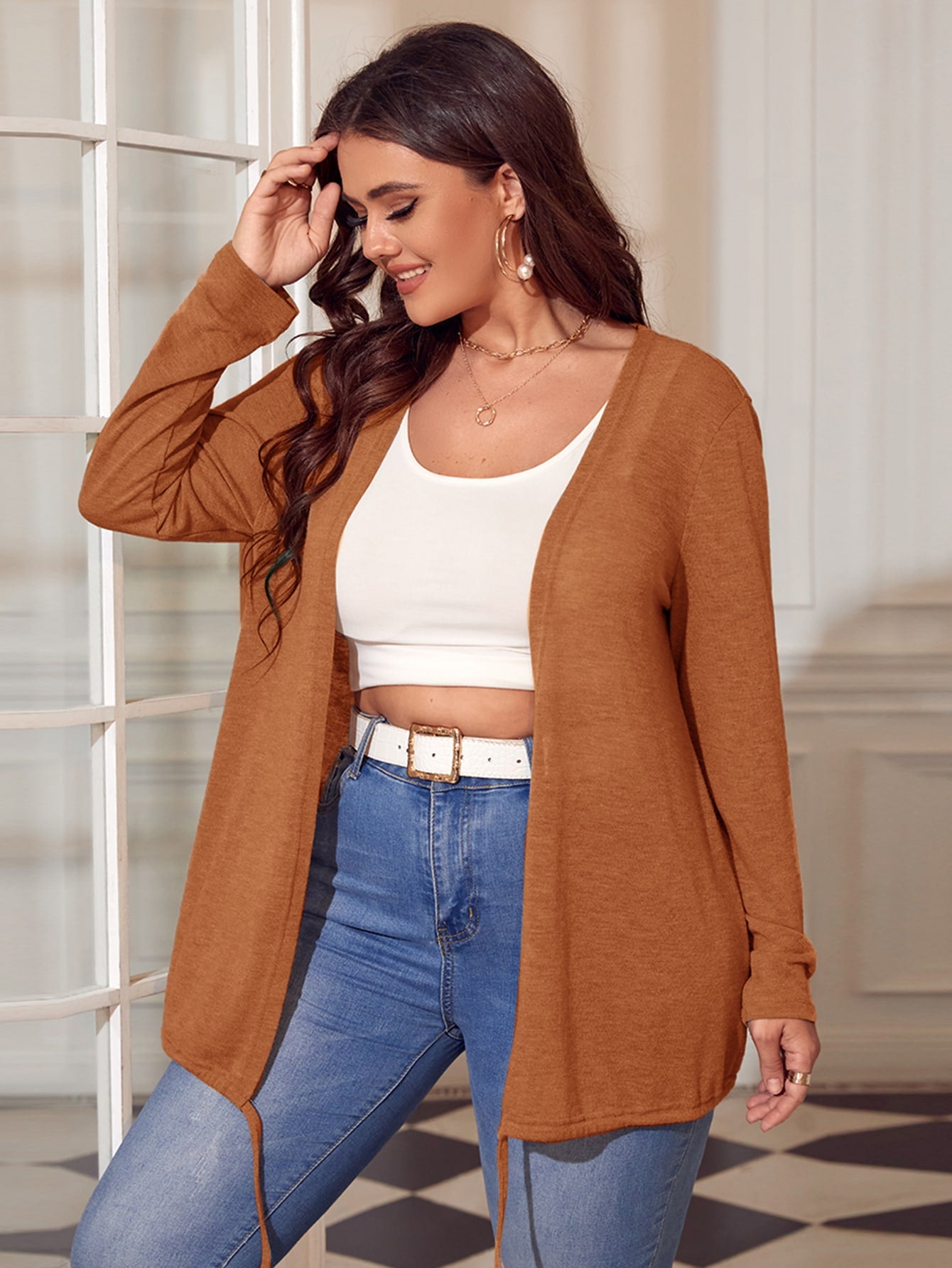 Plus Size Cozy Textured Knit Long Sleeve Cardigan