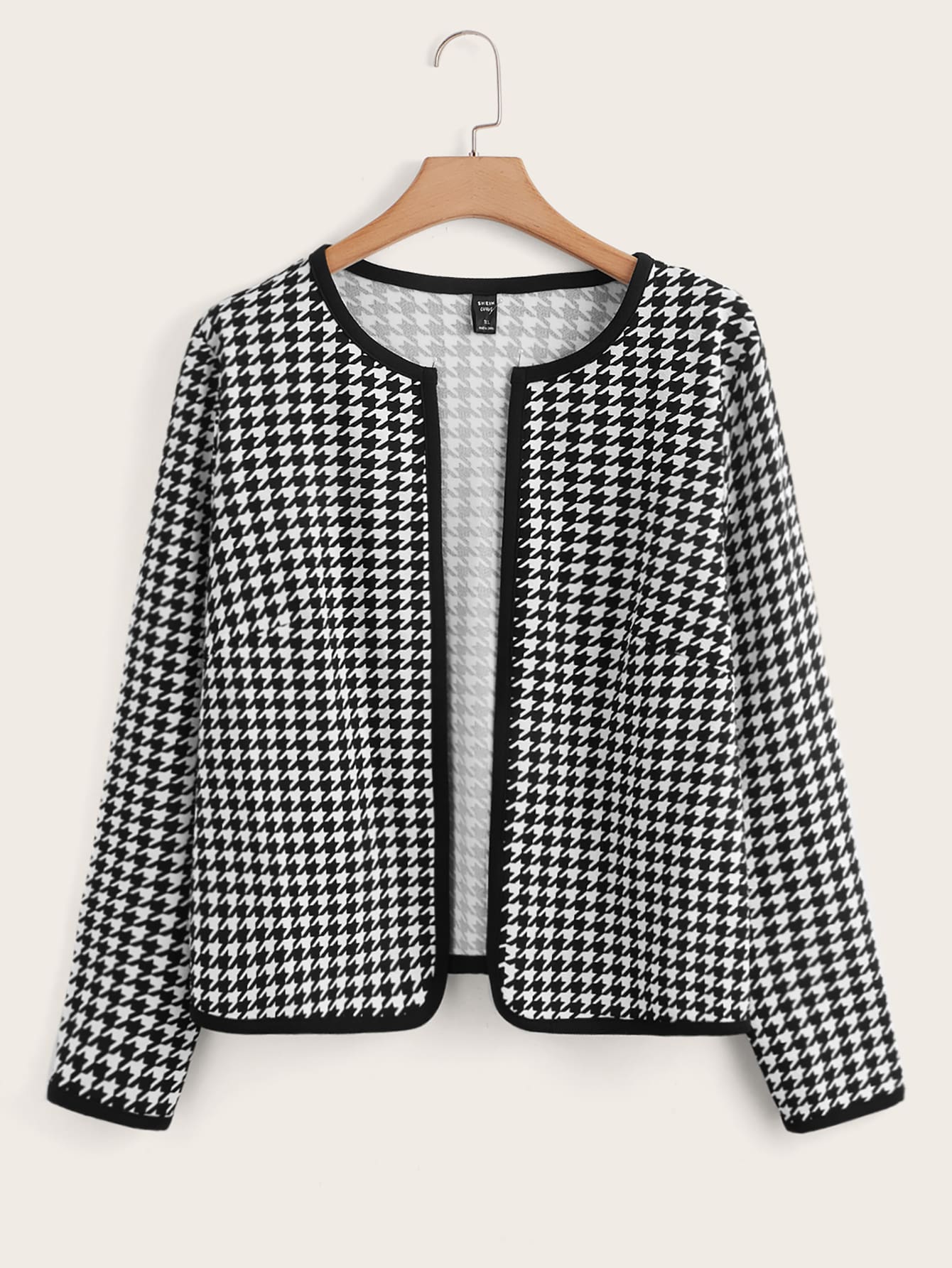 Plus Size Elegant Printed Short Jacket With Contrast Color Edges, Autumn/Winter