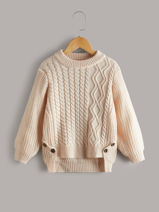 Young Girl Cable Knit High Low Hem Sweater