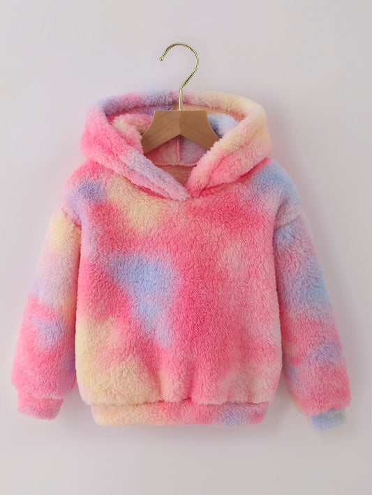 Young Girl Tie Dye Drop Shoulder Teddy Hoodie